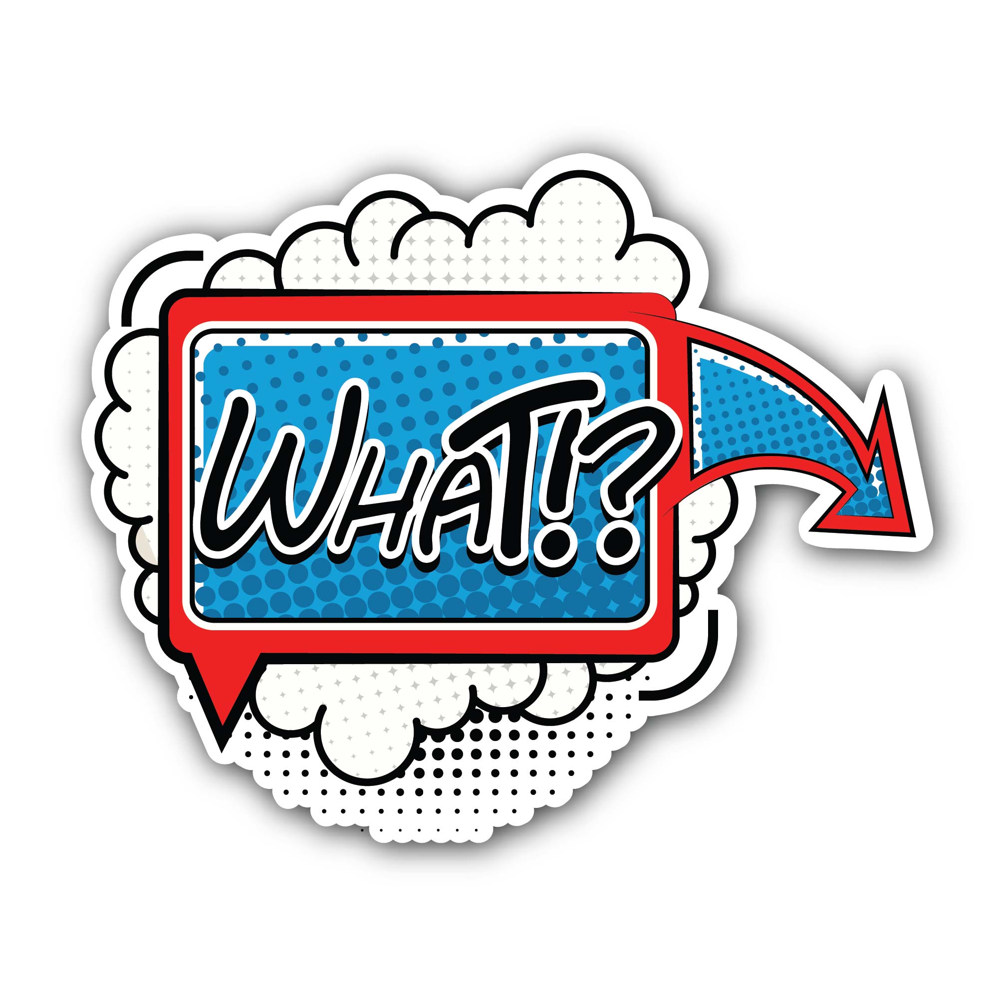 What? Comic Bubble Sticker, Waterproof Vinyl Decal Sticker Indoor Or Outdoor 2 (Pieces) 3" and 5"