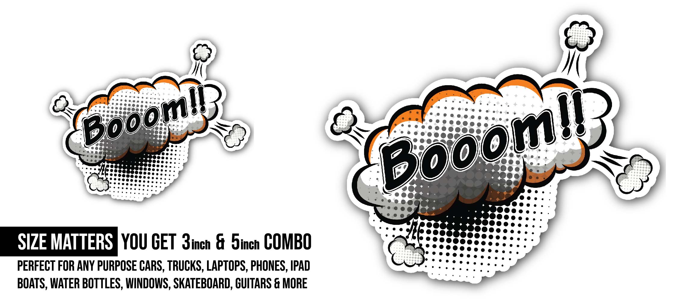 Boom Clouds Gas Art Sticker, Waterproof Vinyl Decal Sticker Indoor Or Outdoor 2 (Pieces) 3" and 5"
