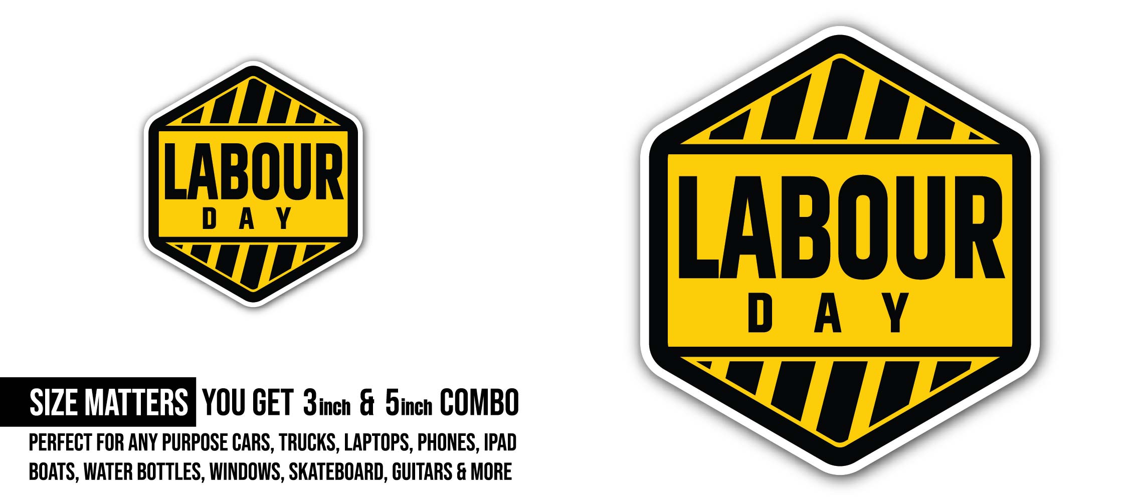 Labour Day Sign Sticker, Waterproof Vinyl Decal Sticker Indoor Or Outdoor 2 (Pieces) 3" and 5"