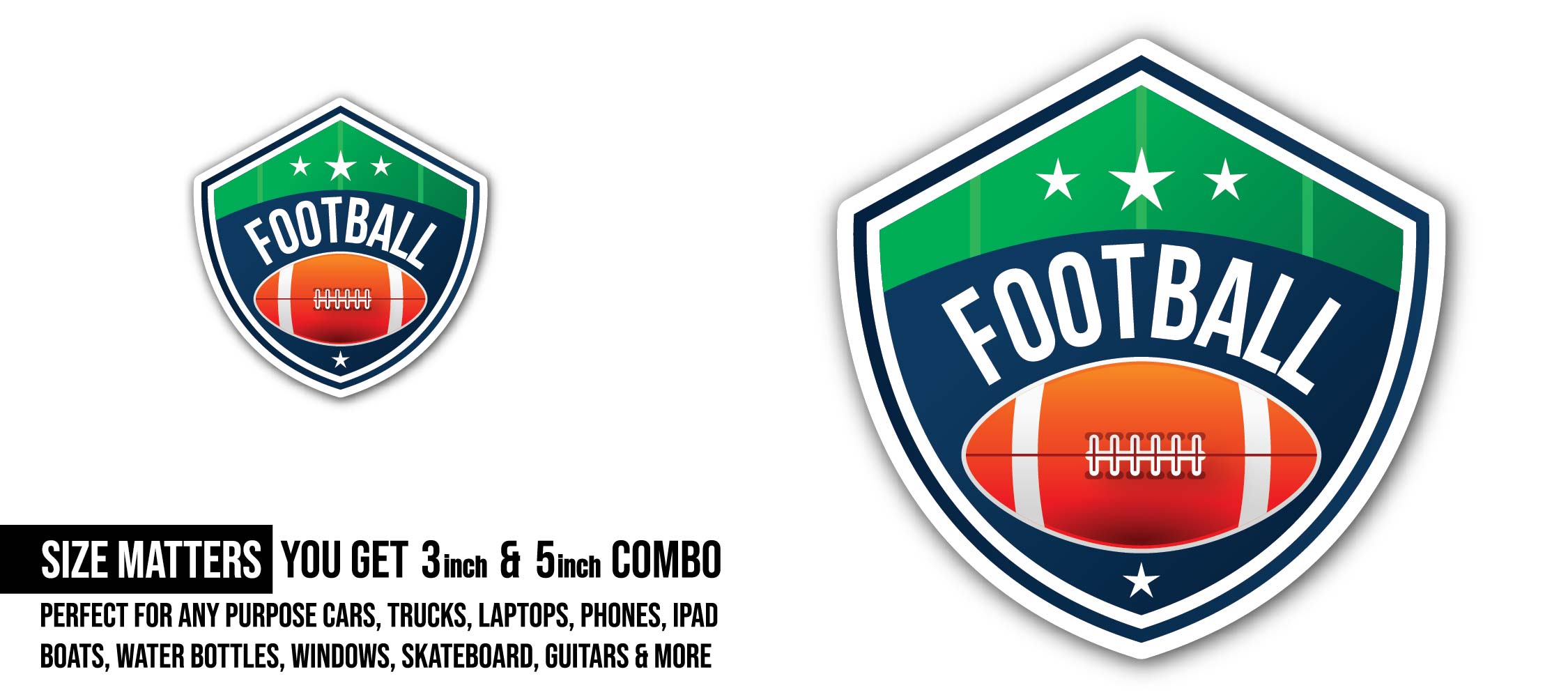 Football Sports Club Team Symbol Sticker, Waterproof Vinyl Decal Sticker Indoor Or Outdoor 2 (Pieces) 3" and 5"