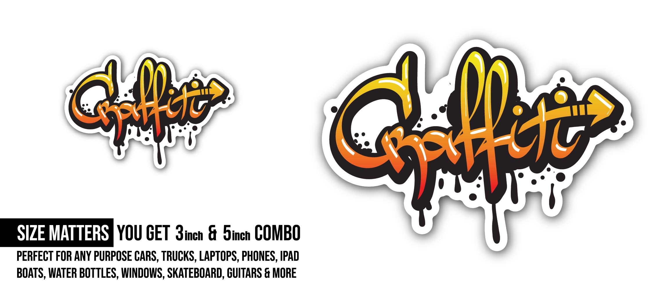 Graffiti Sticker, Waterproof Vinyl Decal Sticker Indoor Or Outdoor 2 (Pieces) 3" and 5"