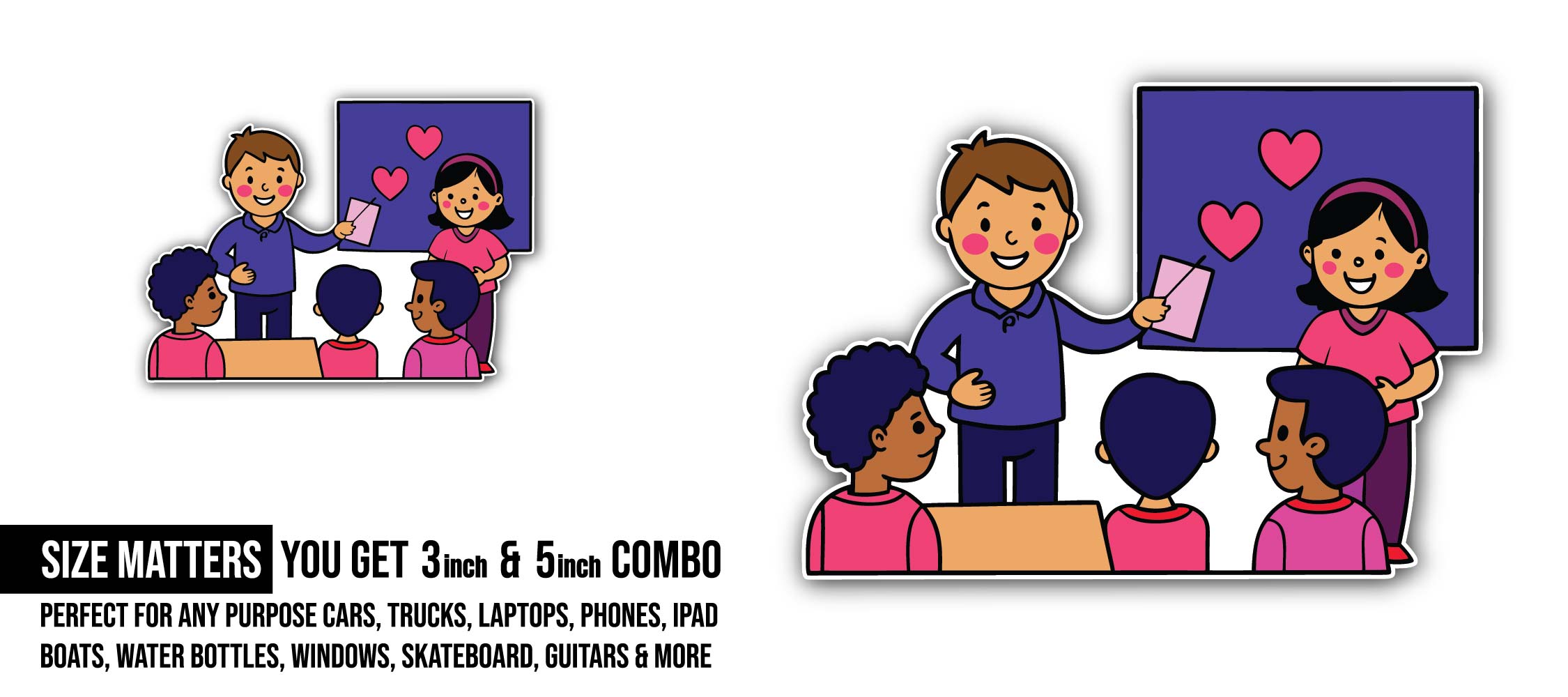 Classroom Scene Sticker, Waterproof Vinyl Decal Sticker Indoor Or Outdoor 2 (Pieces) 3" and 5"