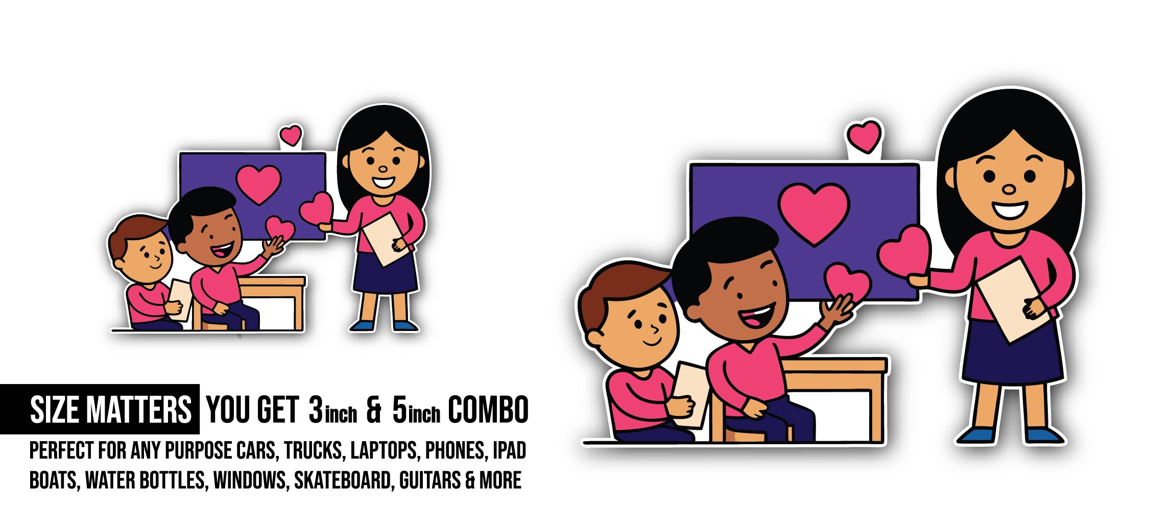 Learning with Love Sticker, Waterproof Vinyl Decal Sticker Indoor Or Outdoor 2 (Pieces) 3" and 5"