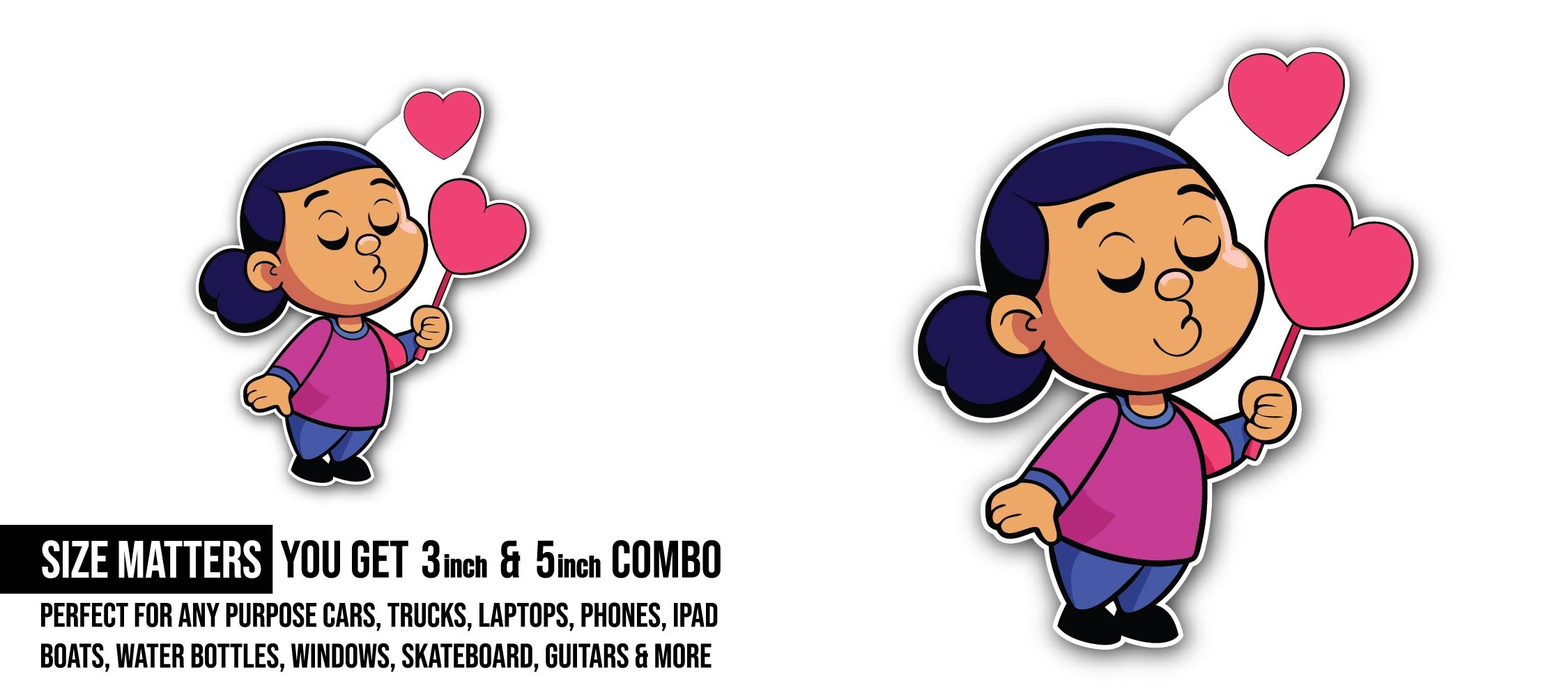 Heartfelt Kiss Sticker, Waterproof Vinyl Decal Sticker Indoor Or Outdoor 2 (Pieces) 3" and 5"