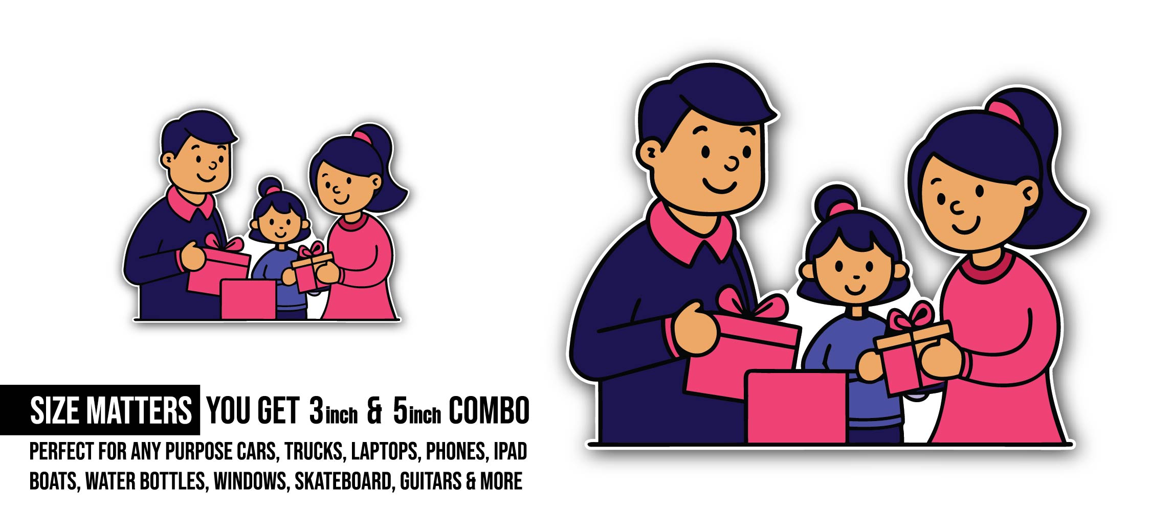 Family Gift Sticker, Waterproof Vinyl Decal Sticker Indoor Or Outdoor 2 (Pieces) 3" and 5"