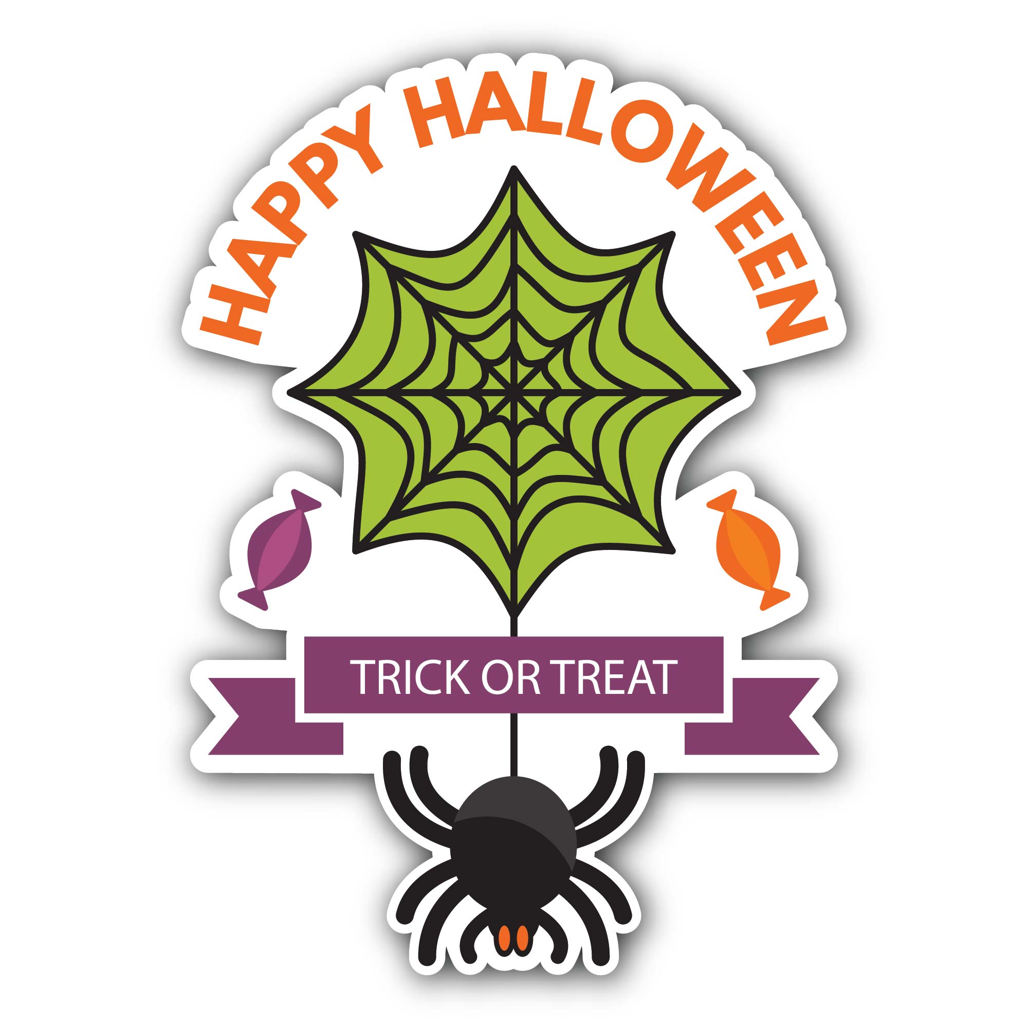 Trick or Treat Spider Sticker, Waterproof Vinyl Decal Sticker Indoor Or Outdoor 2 (Pieces) 3" and 5"