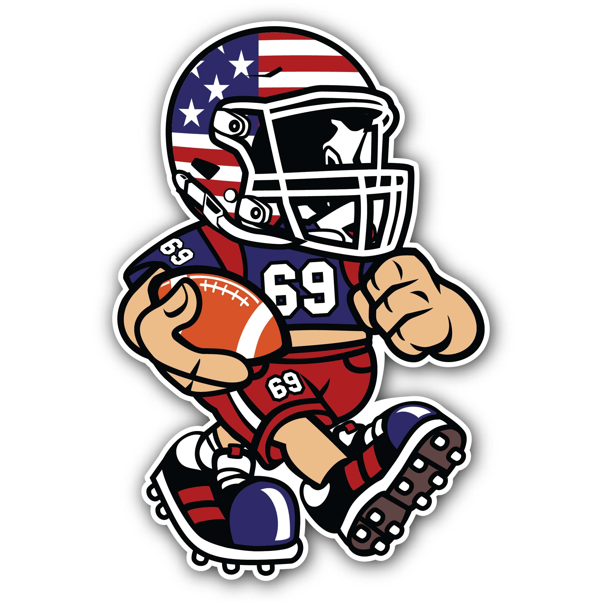 Cartoon American Football Player Sticker, Waterproof Vinyl Decal Sticker Indoor Or Outdoor 2 (Pieces) 3" and 5"