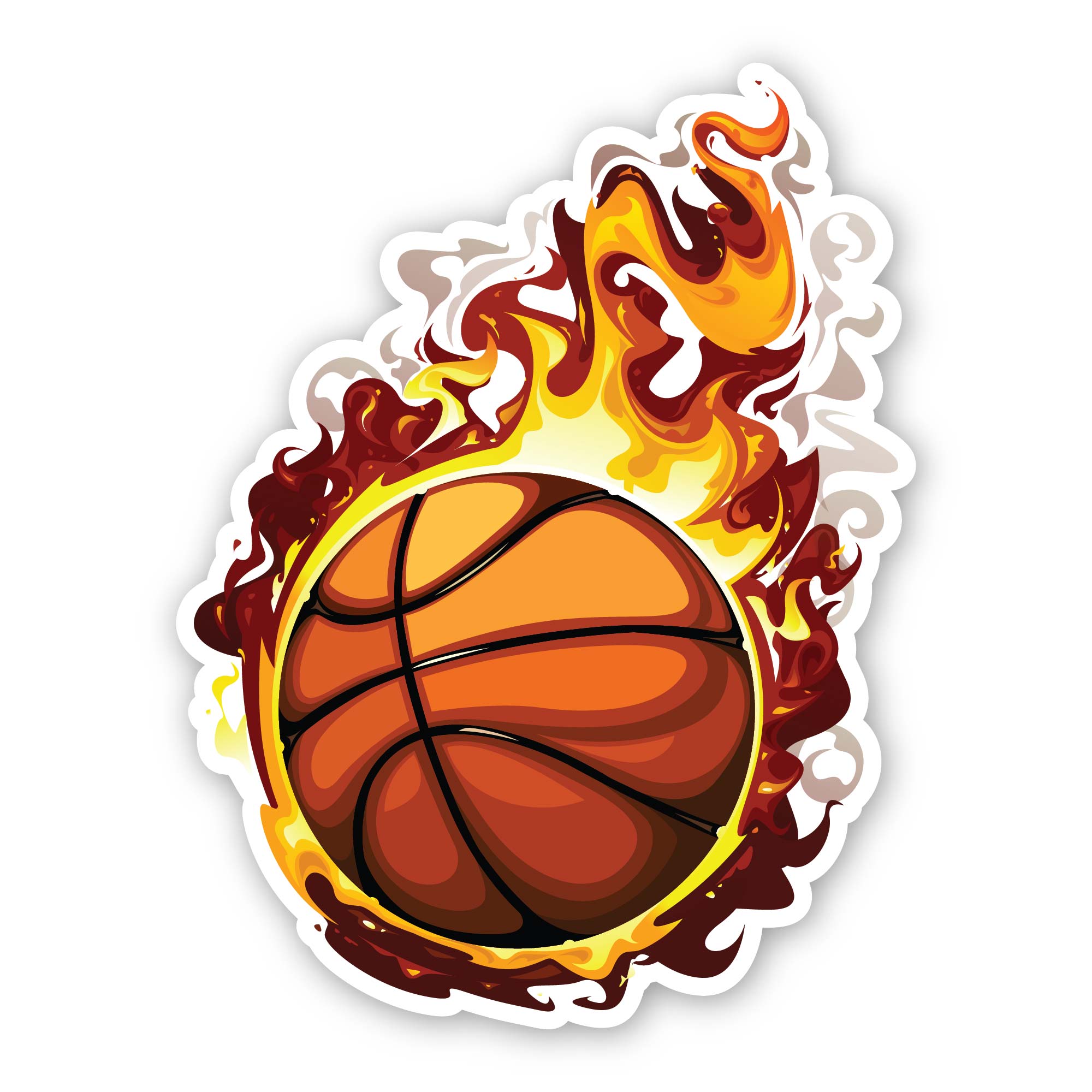 Fireball Basketball Sticker, Waterproof Vinyl Decal Sticker Indoor Or Outdoor 2 (Pieces) 3" and 5"