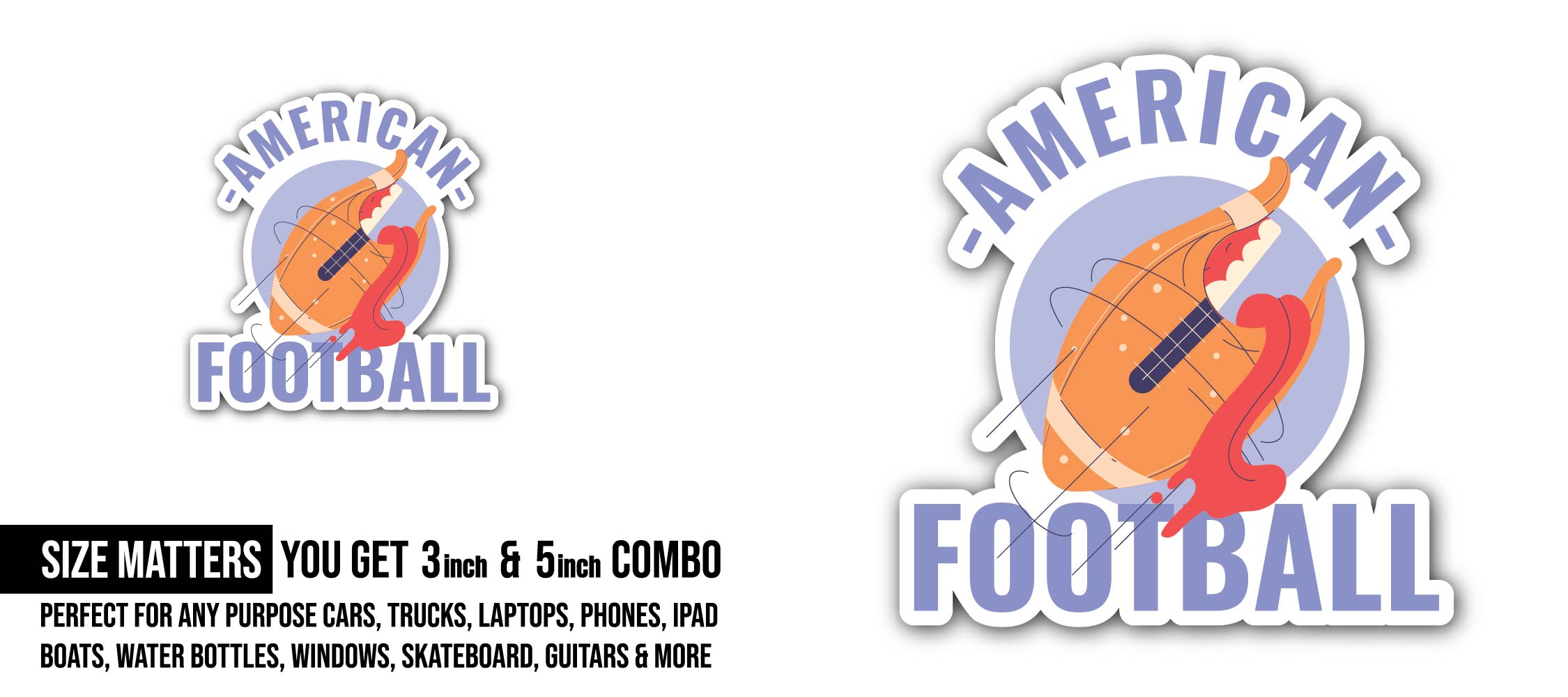 American Football Monster Sticker, Waterproof Vinyl Decal Sticker Indoor Or Outdoor 2 (Pieces) 3" and 5"