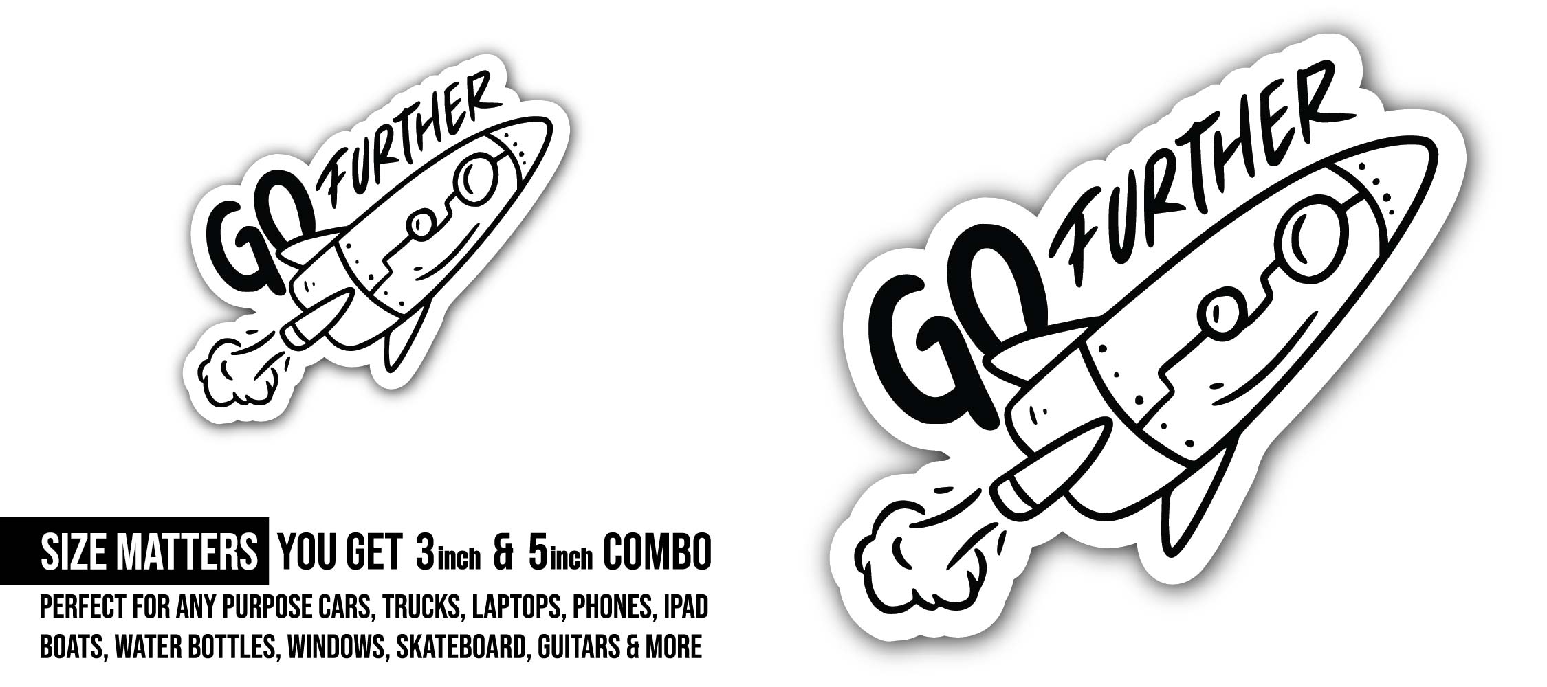 Rocket Sticker, Waterproof Vinyl Decal Sticker Indoor Or Outdoor 2 (Pieces) 3" and 5"