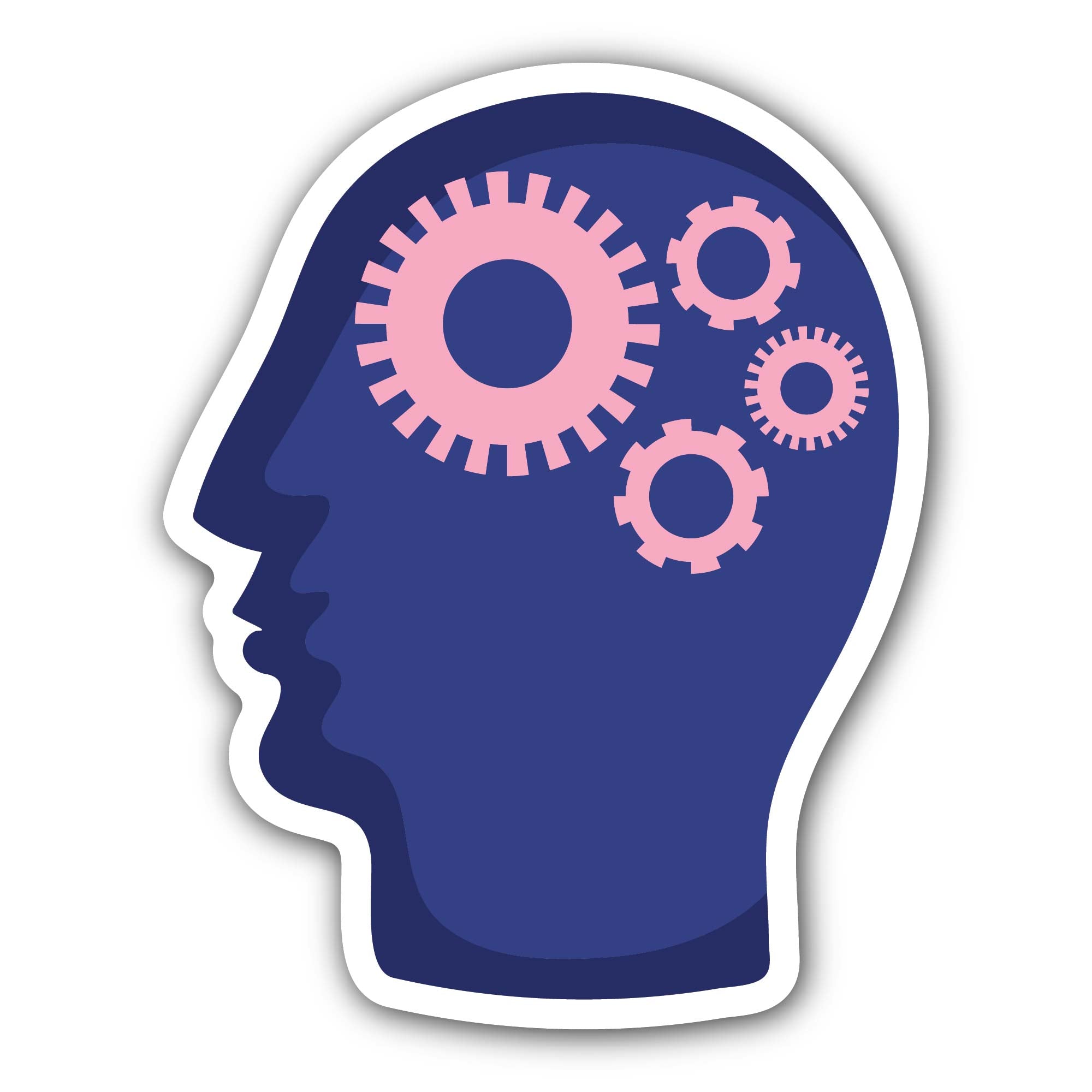 Human profile with gears Sticker, Waterproof Vinyl Decal Sticker Indoor Or Outdoor 2 (Pieces) 3" and 5"