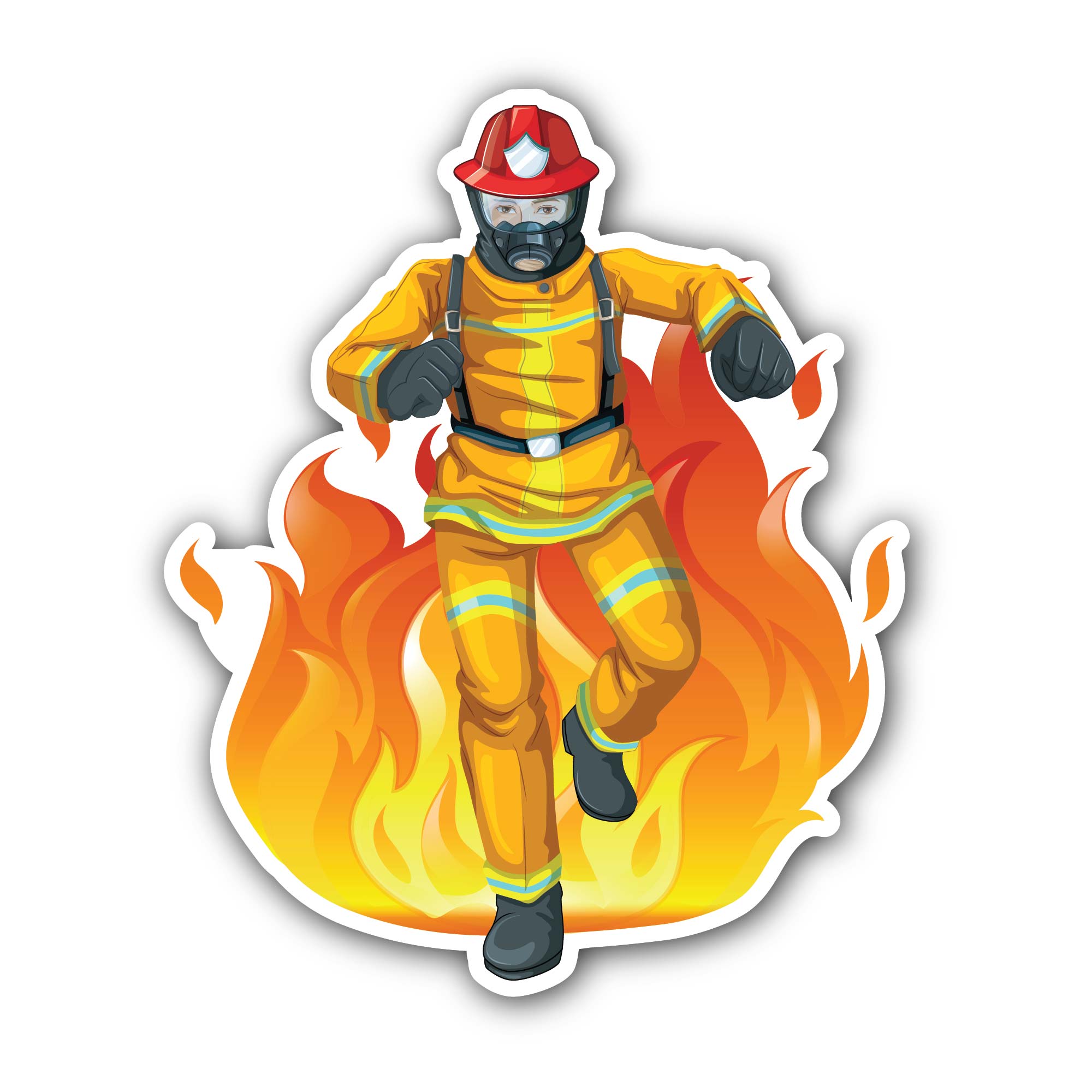 Firefighter in Action Sticker, Waterproof Vinyl Decal Sticker Indoor Or Outdoor 2 (Pieces) 3" and 5"
