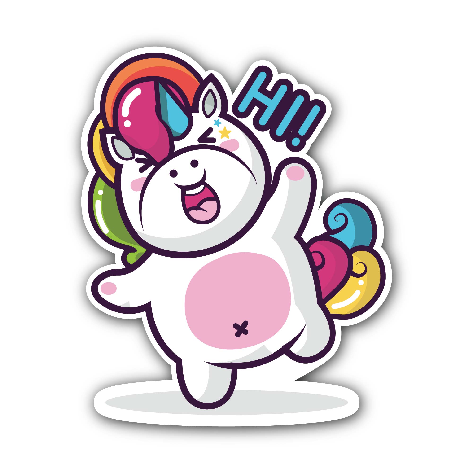 Unicorn Hi Sticker, Waterproof Vinyl Decal Sticker Indoor Or Outdoor 2 (Pieces) 3" and 5"