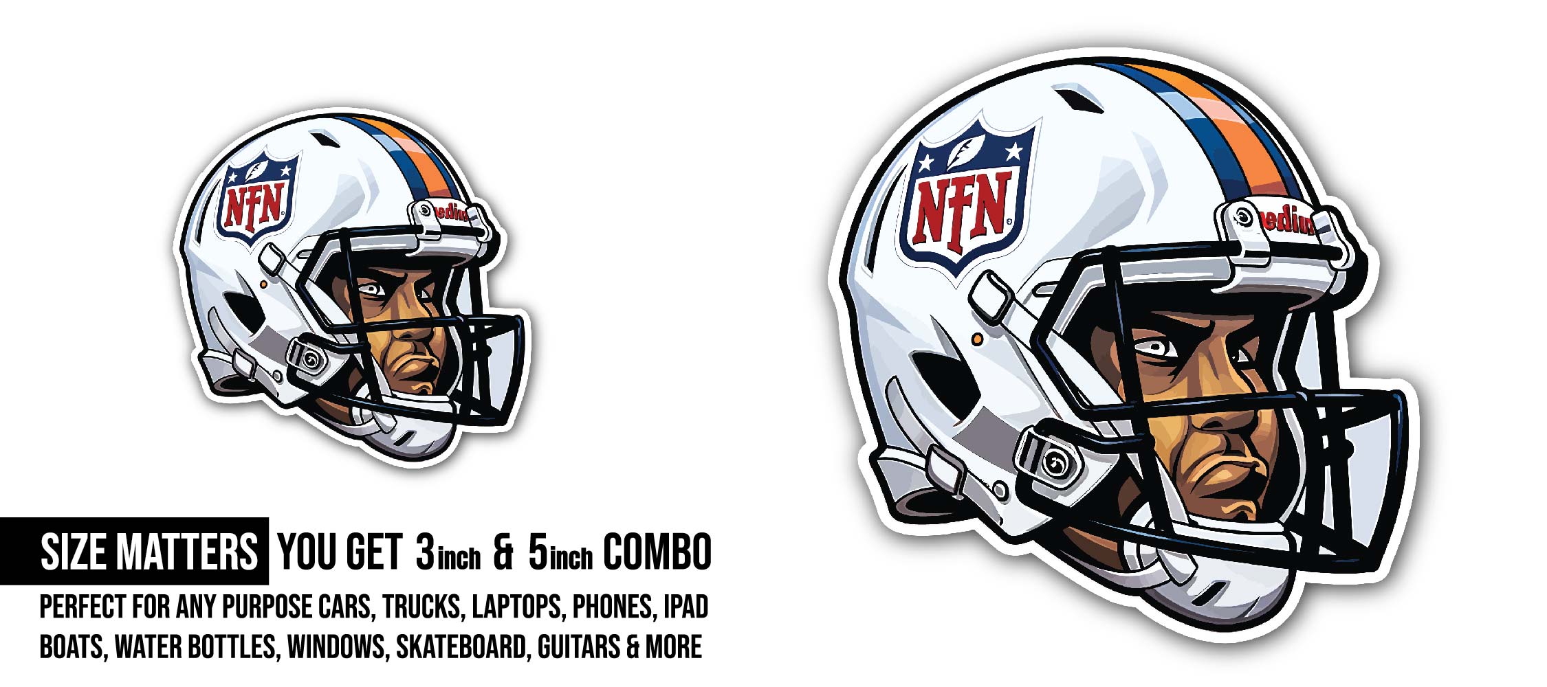 Football helmet Sticker, Waterproof Vinyl Decal Sticker Indoor Or Outdoor 2 (Pieces) 3" and 5"