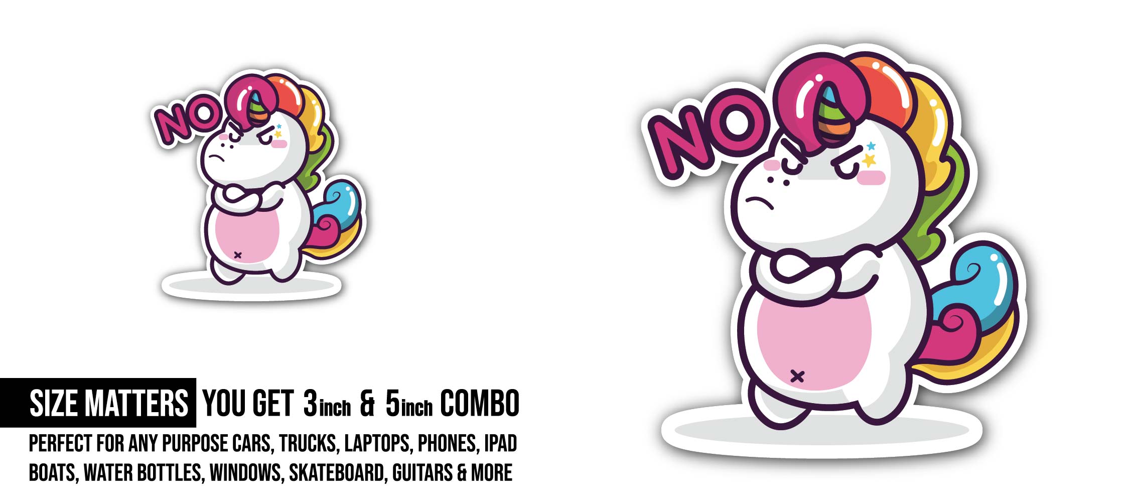 Unicorn No message Sticker, Waterproof Vinyl Decal Sticker Indoor Or Outdoor 2 (Pieces) 3" and 5"