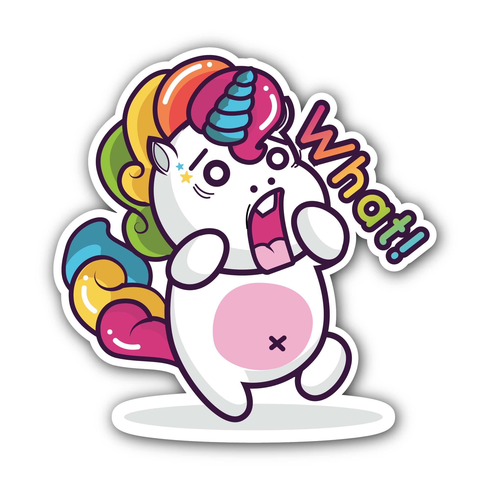Rainbow Fatty Unicorn Sticker, Waterproof Vinyl Decal Sticker Indoor Or Outdoor 2 (Pieces) 3" and 5"