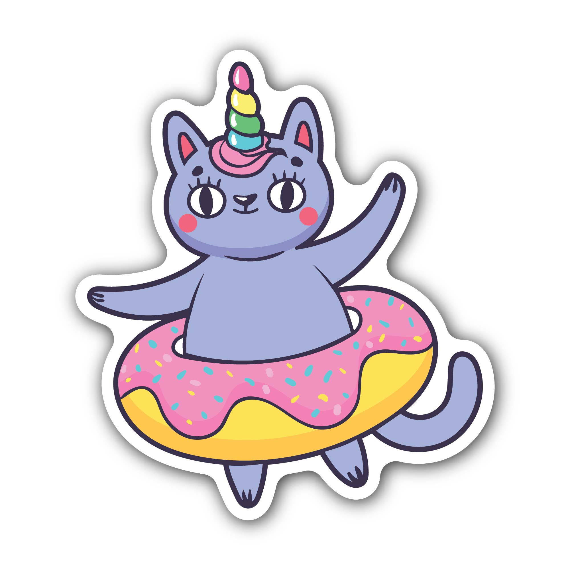 Unicorn Cat Donuts Sticker, Waterproof Vinyl Decal Sticker Indoor Or Outdoor 2 (Pieces) 3" and 5"