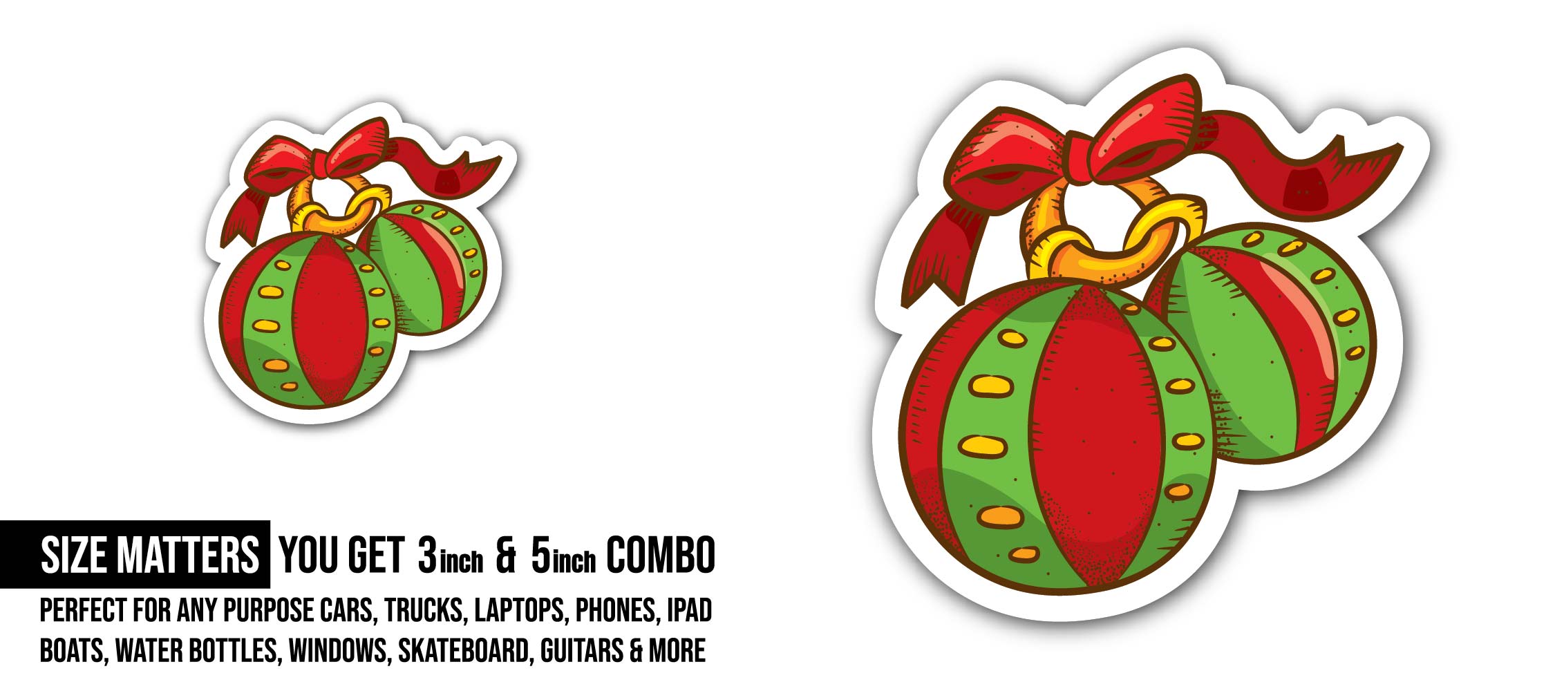 Christmas Ball Sticker, Waterproof Vinyl Decal Sticker Indoor Or Outdoor 2 (Pieces) 3" and 5"