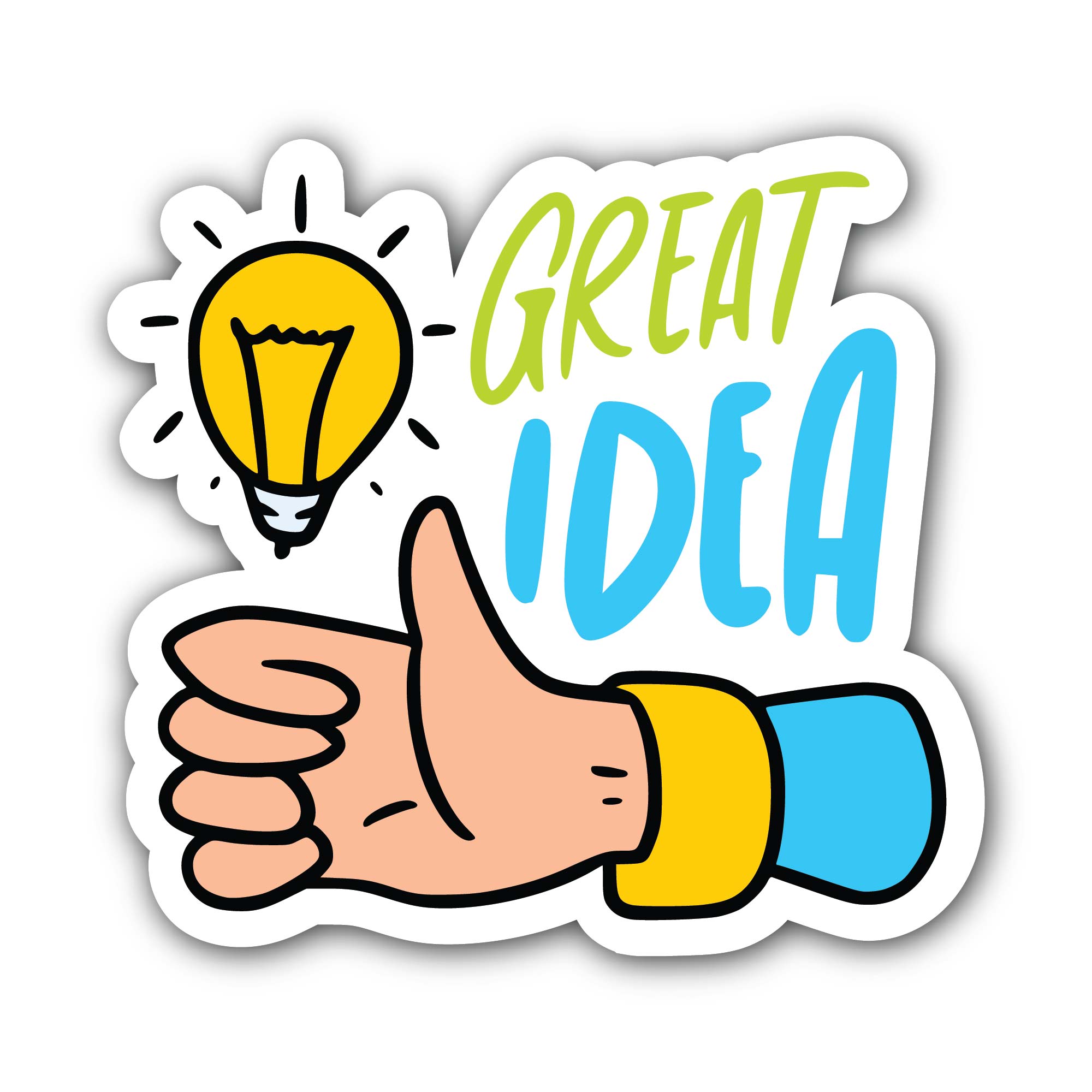 Great Idea Sticker, Waterproof Vinyl Decal Sticker Indoor Or Outdoor 2 (Pieces) 3" and 5"