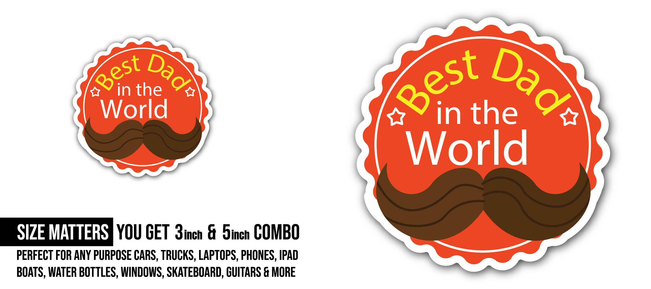 Happy father day lettering Sticker, Waterproof Vinyl Decal Sticker Indoor Or Outdoor 2 (Pieces) 3" and 5"