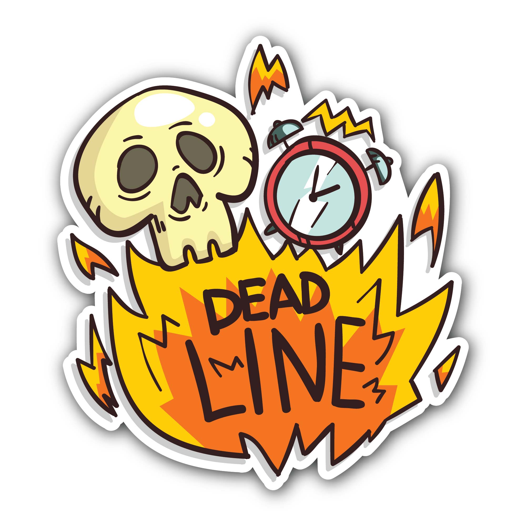 Skull Alarm Clock And Deadline Word Sticker, Waterproof Vinyl Decal Sticker Indoor Or Outdoor 2 (Pieces) 3" and 5"