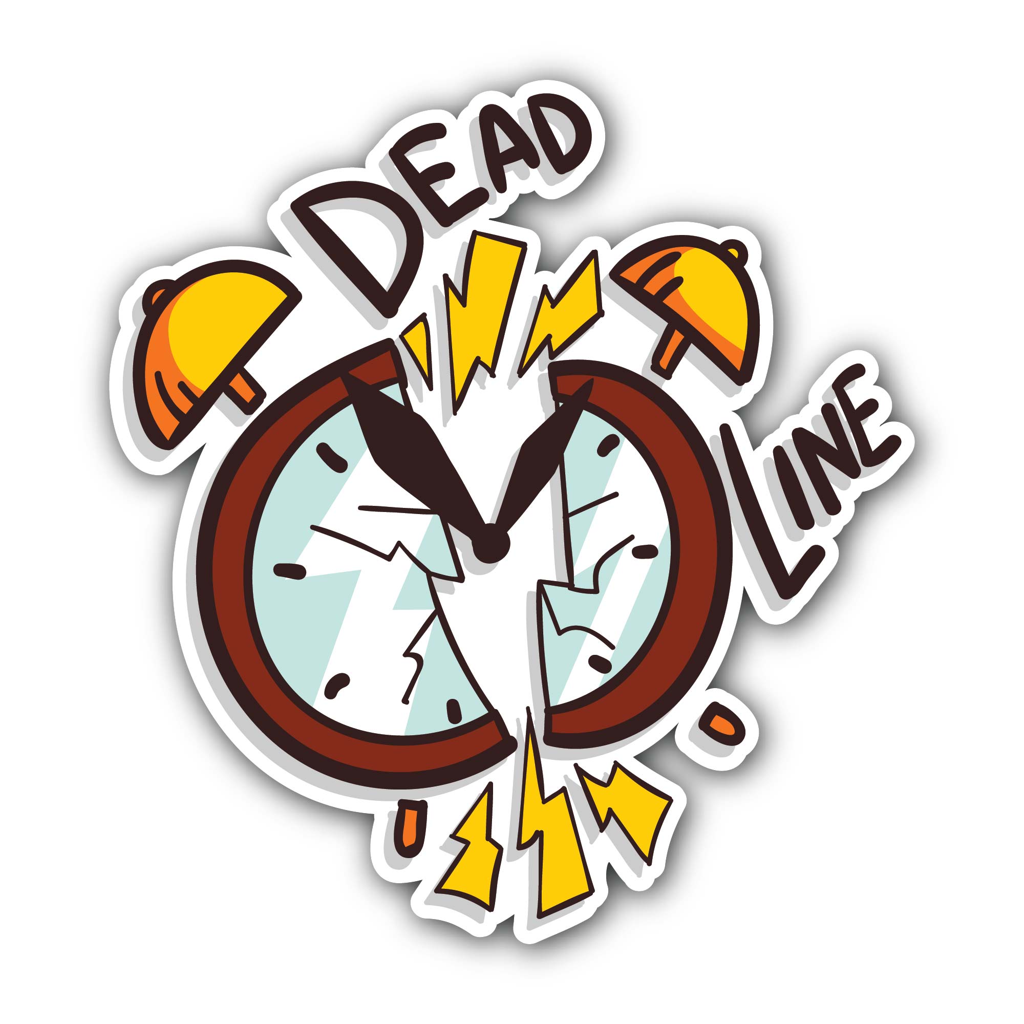 Broken Alarm Clock And Deadline Word Sticker, Waterproof Vinyl Decal Sticker Indoor Or Outdoor 2 (Pieces) 3" and 5"