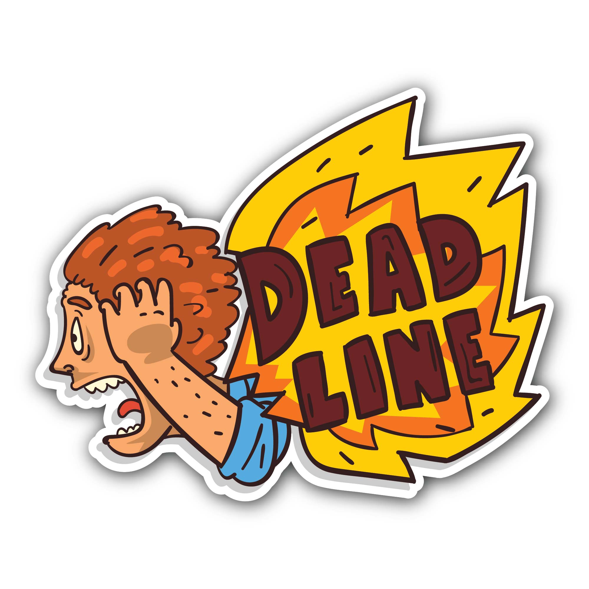 Frustrated man screaming deadline word Sticker, Waterproof Vinyl Decal Sticker Indoor Or Outdoor 2 (Pieces) 3" and 5"