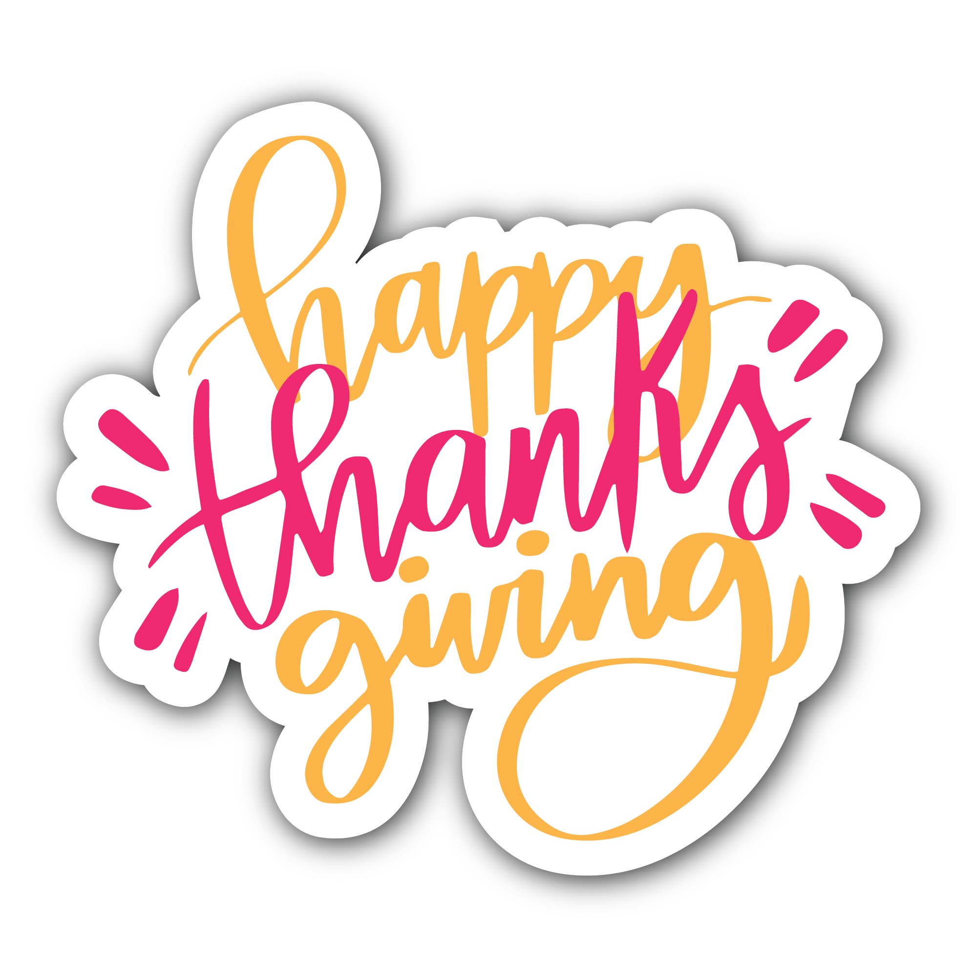 Happy Thanksgiving Text Sticker, Waterproof Vinyl Decal Sticker Indoor Or Outdoor 2 (Pieces) 3" and 5"