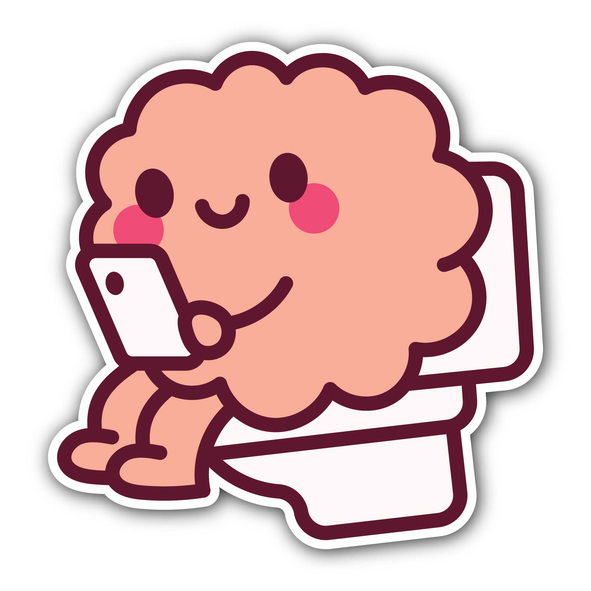 Cute brain in toilet Sticker, Waterproof Vinyl Decal Sticker Indoor Or Outdoor 2 (Pieces) 3" and 5"