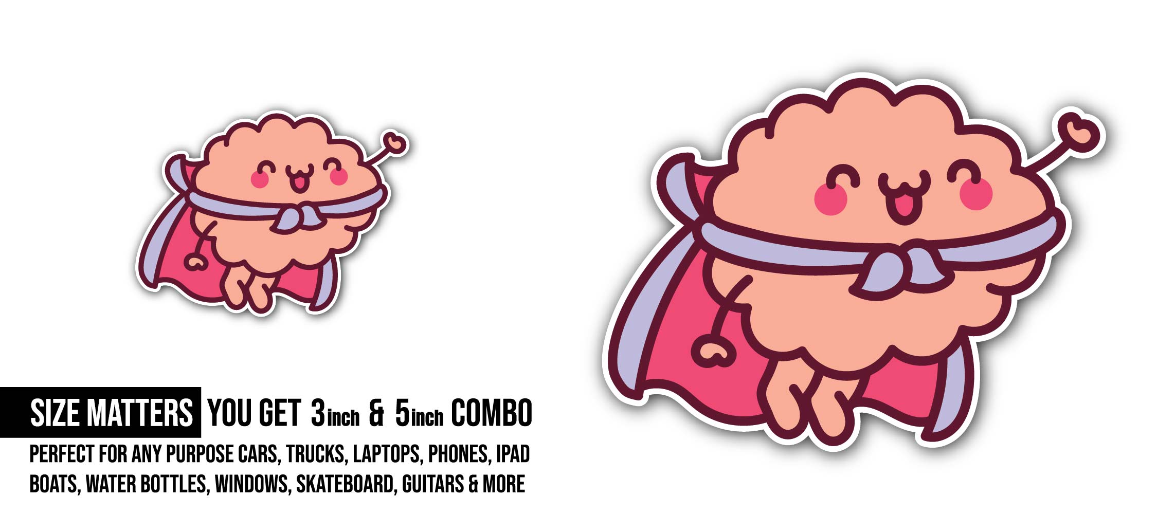 Super Hero brain Sticker, Waterproof Vinyl Decal Sticker Indoor Or Outdoor 2 (Pieces) 3" and 5"