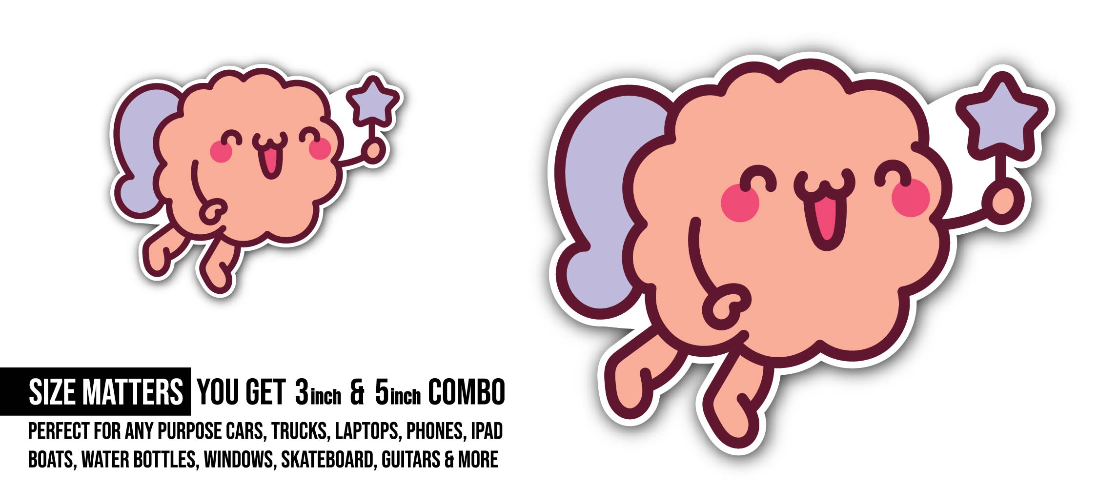 Angel Brain Sticker, Waterproof Vinyl Decal Sticker Indoor Or Outdoor 2 (Pieces) 3" and 5"