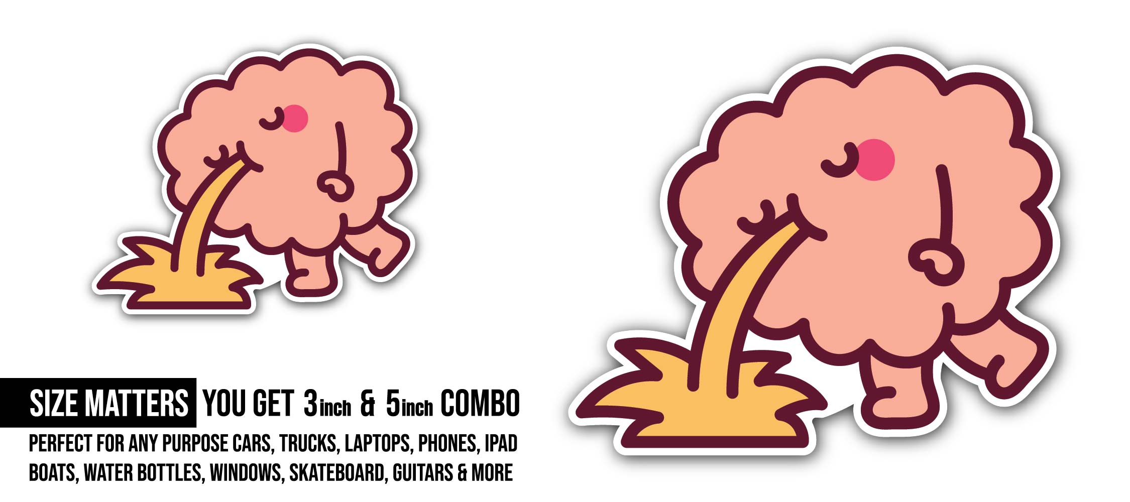 Funny Brain Sticker, Waterproof Vinyl Decal Sticker Indoor Or Outdoor 2 (Pieces) 3" and 5"