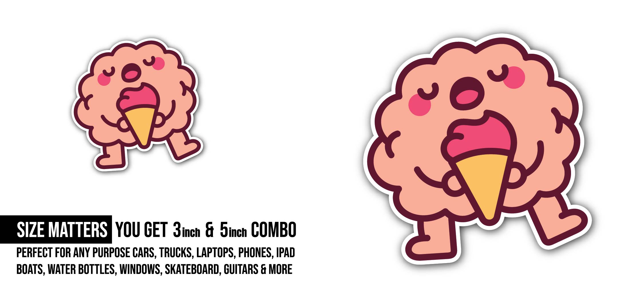 Brain Freeze Sticker, Waterproof Vinyl Decal Sticker Indoor Or Outdoor 2 (Pieces) 3" and 5"