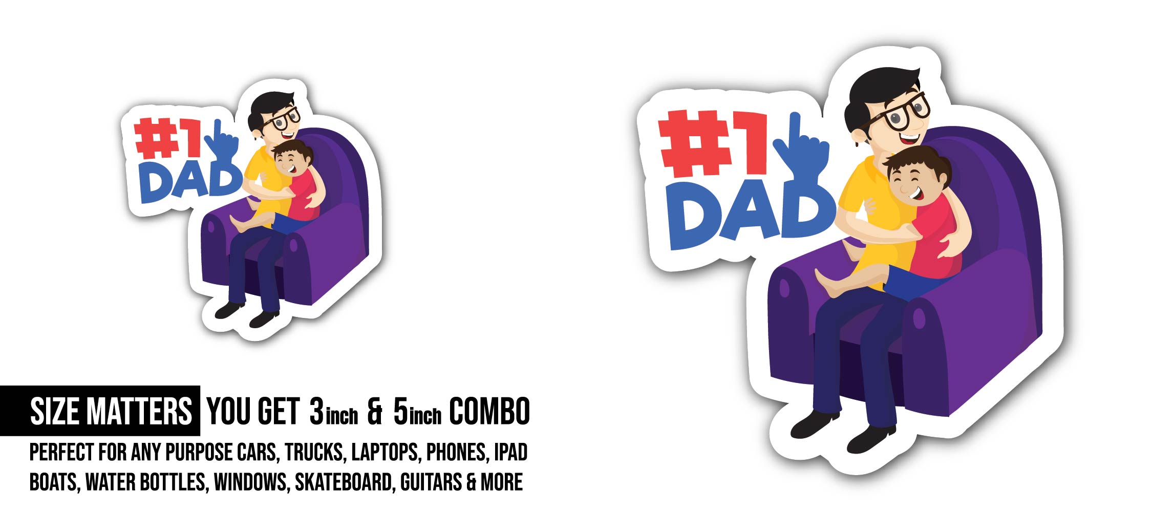 Father's Day Sticker, Waterproof Vinyl Decal Sticker Indoor Or Outdoor 2 (Pieces) 3" and 5"
