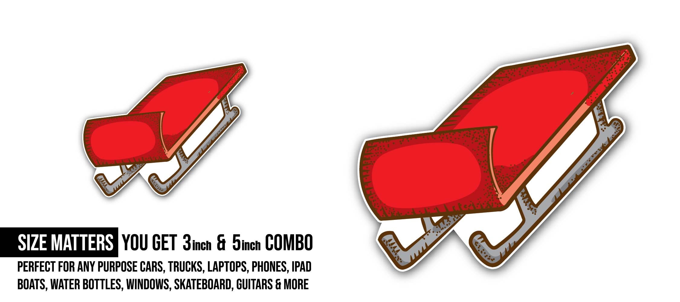 Snow sled Sticker, Waterproof Vinyl Decal Sticker Indoor Or Outdoor 2 (Pieces) 3" and 5"