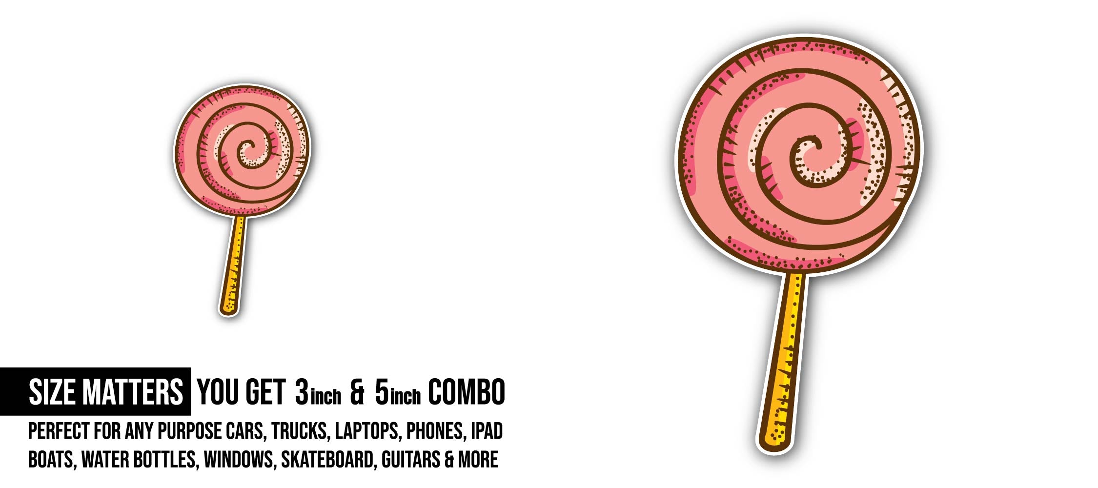 Lollipop Sticker, Waterproof Vinyl Decal Sticker Indoor Or Outdoor 2 (Pieces) 3" and 5"