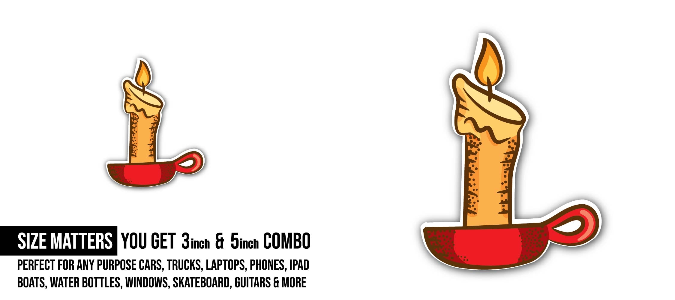 Burning candle Sticker, Waterproof Vinyl Decal Sticker Indoor Or Outdoor 2 (Pieces) 3" and 5"