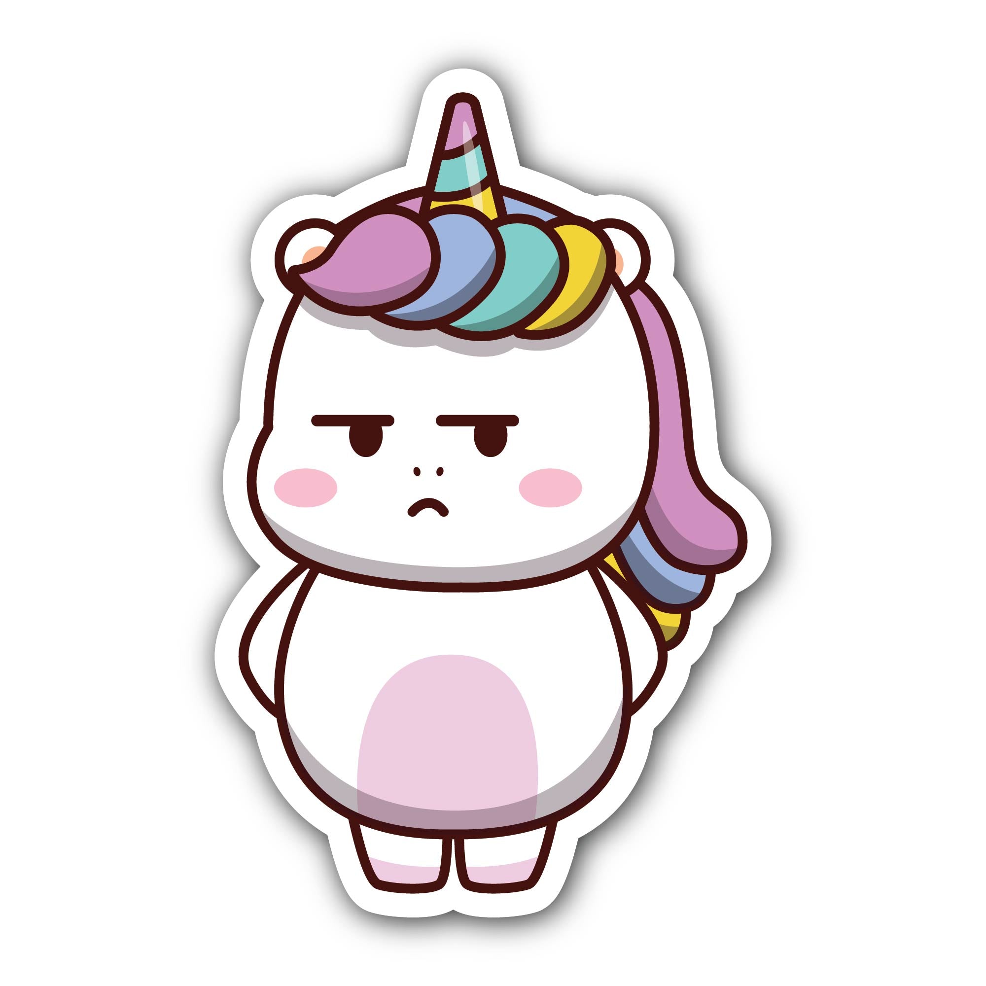 Angry Cute Unicorn Sticker, Waterproof Vinyl Decal Sticker Indoor Or Outdoor 2 (Pieces) 3" and 5"