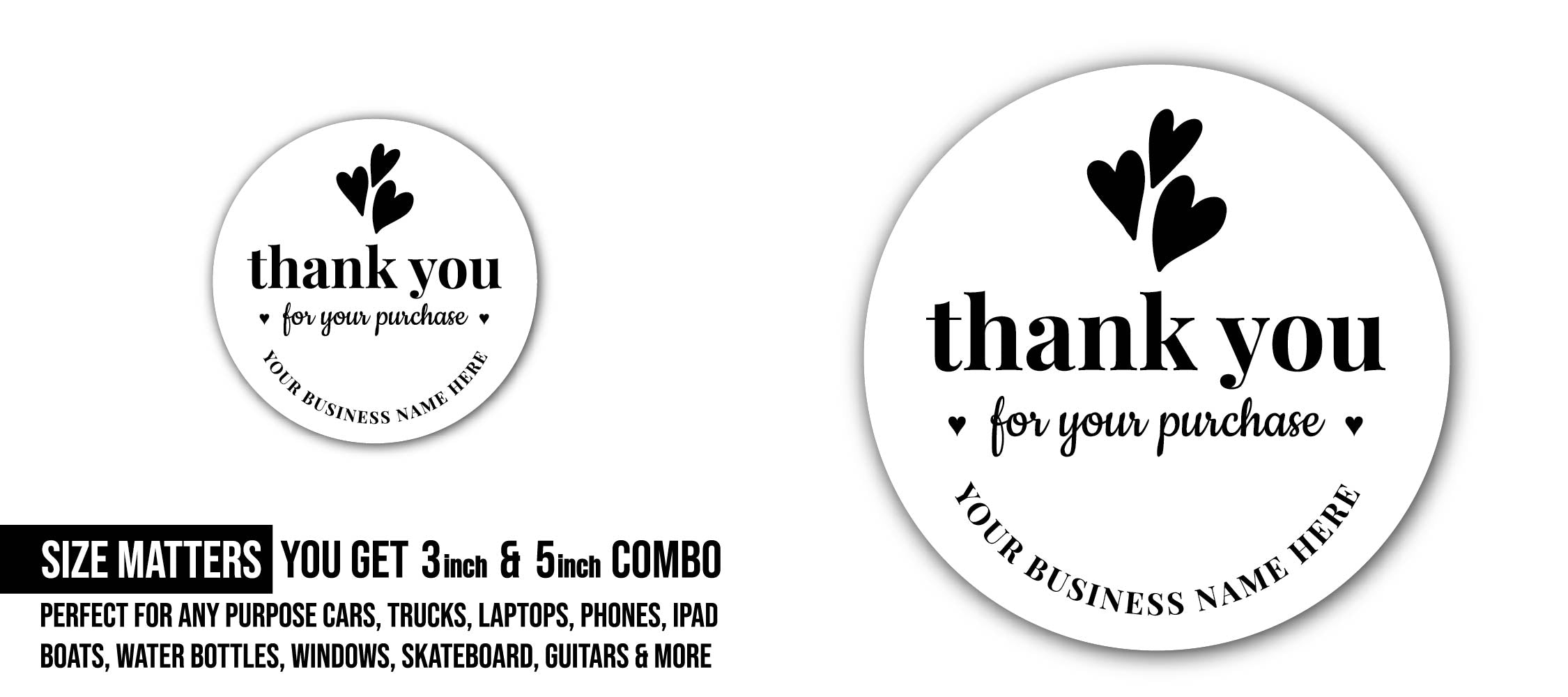 Thank you Sticker, Waterproof Vinyl Decal Sticker Indoor Or Outdoor 2 (Pieces) 3" and 5"