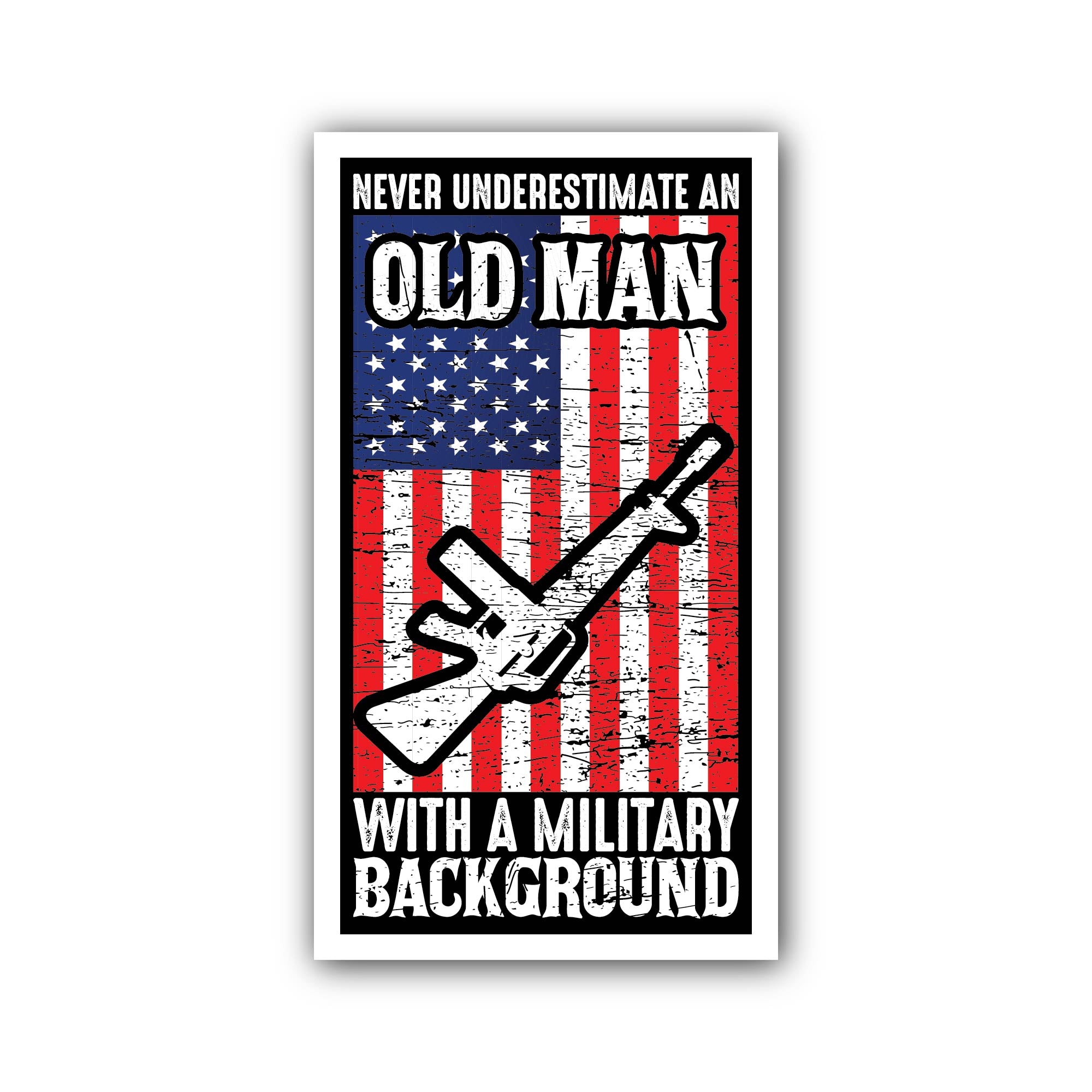 Never Underestimate An Old Man with A Military Background Sticker, Waterproof Vinyl Decal Sticker Indoor Or Outdoor 2 (Pieces) 3" and 5"