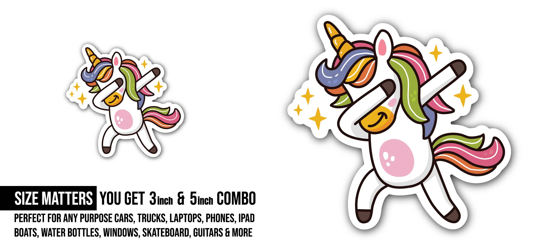 Very cool unicorn Sticker, Waterproof Vinyl Decal Sticker Indoor Or Outdoor 2 (Pieces) 3" and 5"