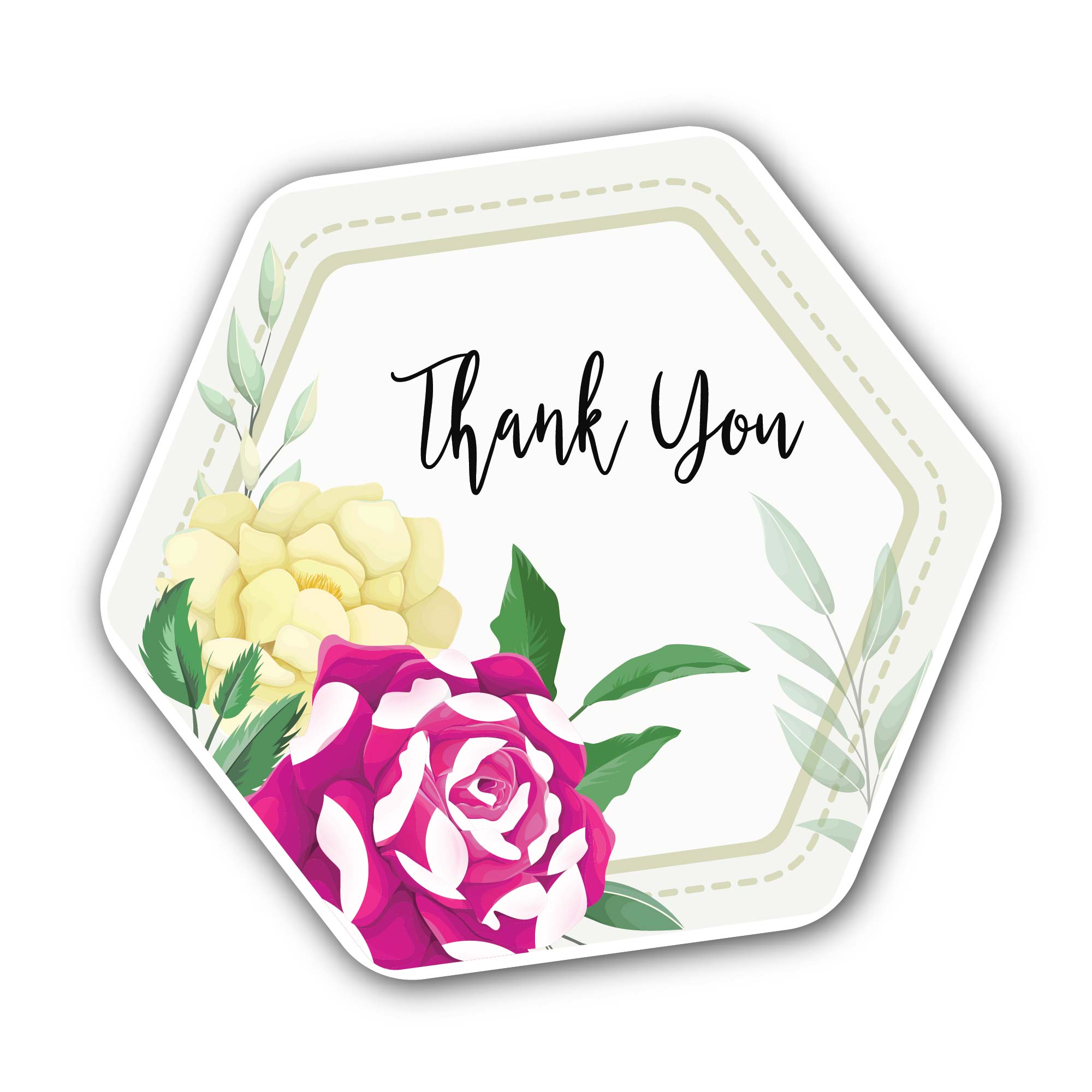 Thank You Frame with rose Flowers Sticker, Waterproof Vinyl Decal Sticker Indoor Or Outdoor 2 (Pieces) 3" and 5"