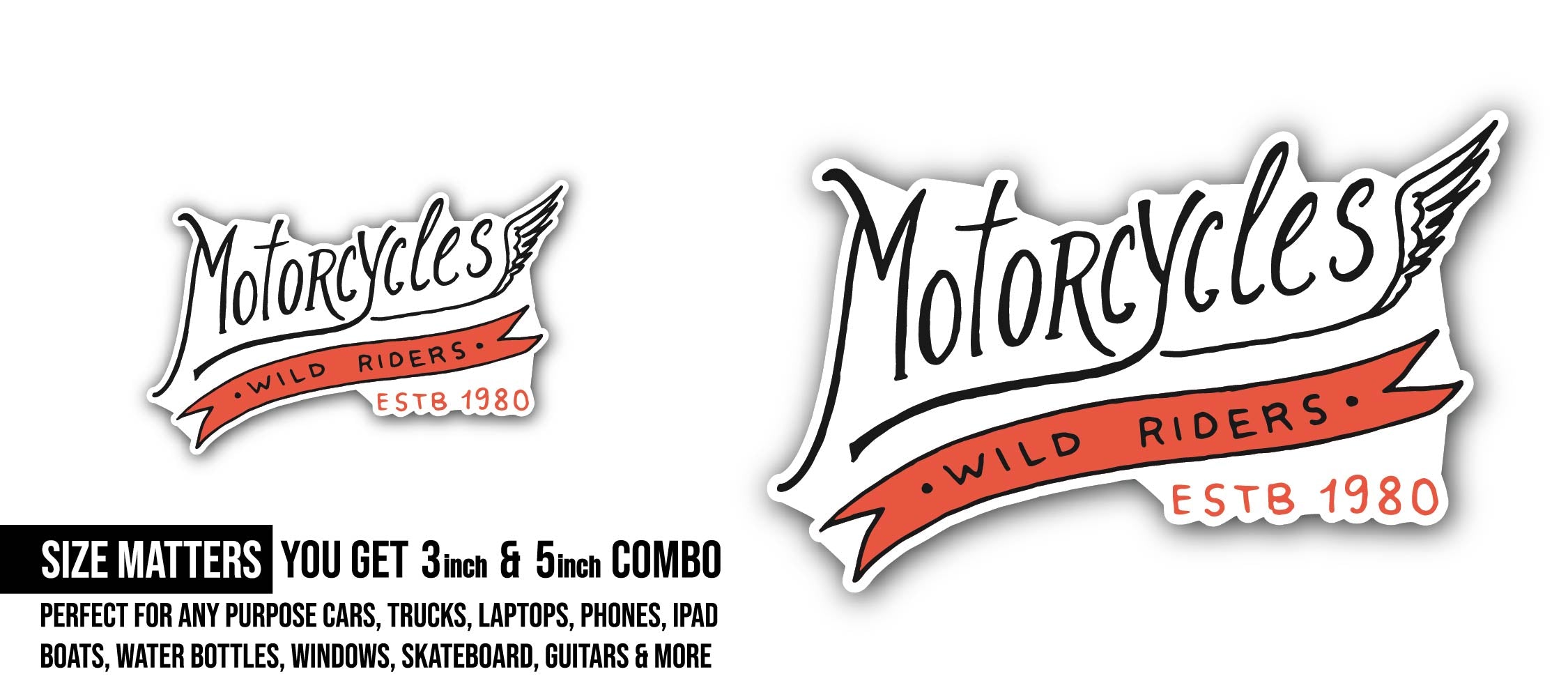 Motorcycles Wild Riders Sticker, Waterproof Vinyl Decal Sticker Indoor Or Outdoor 2 (Pieces) 3" and 5"