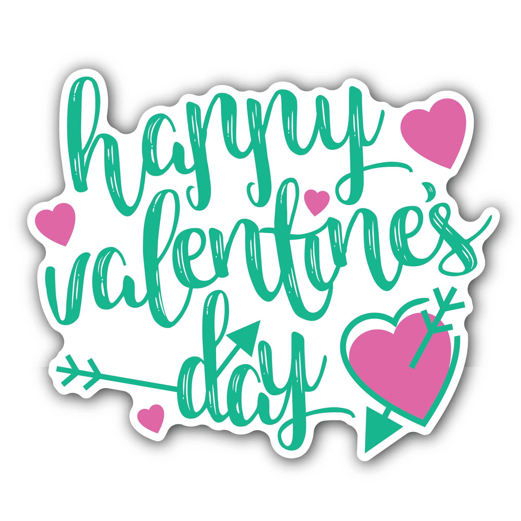 Green Color Happy Valentine's Day Text Sticker, Waterproof Vinyl Decal Sticker Indoor Or Outdoor 2 (Pieces) 3" and 5"
