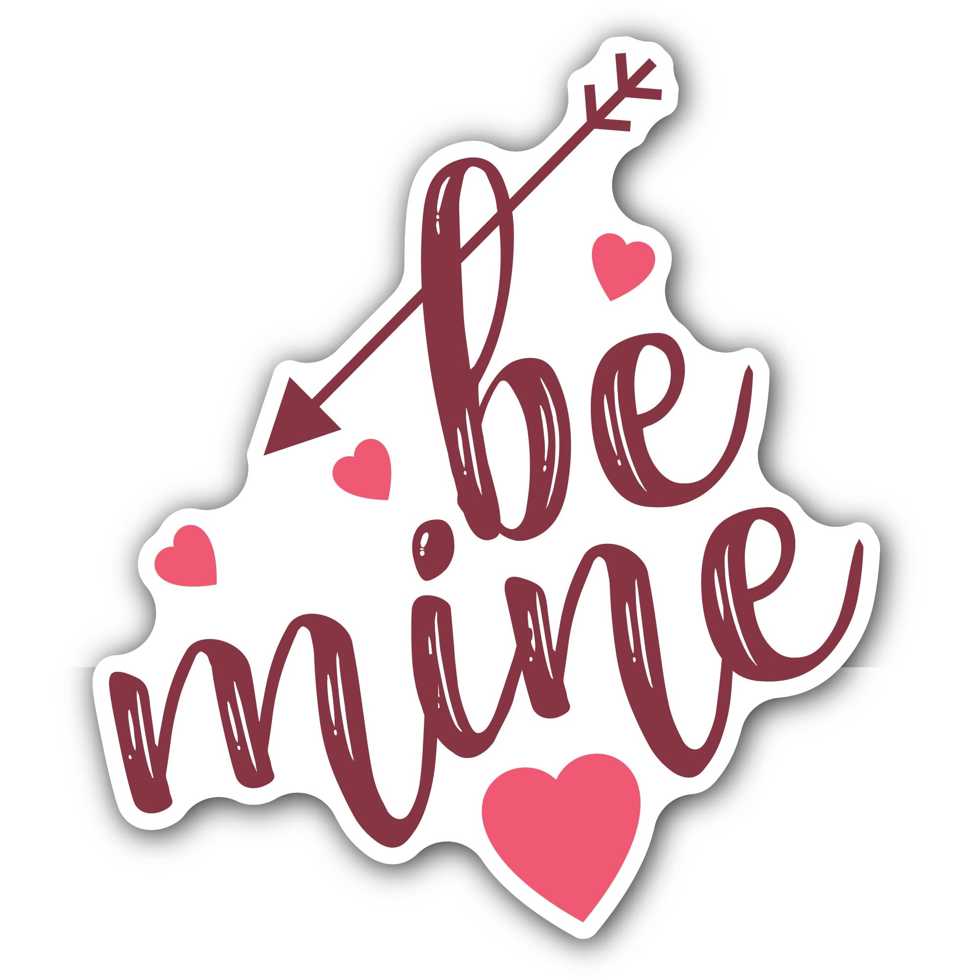 Maroon Color Be Mine Text Sticker, Waterproof Vinyl Decal Sticker Indoor Or Outdoor 2 (Pieces) 3" and 5"