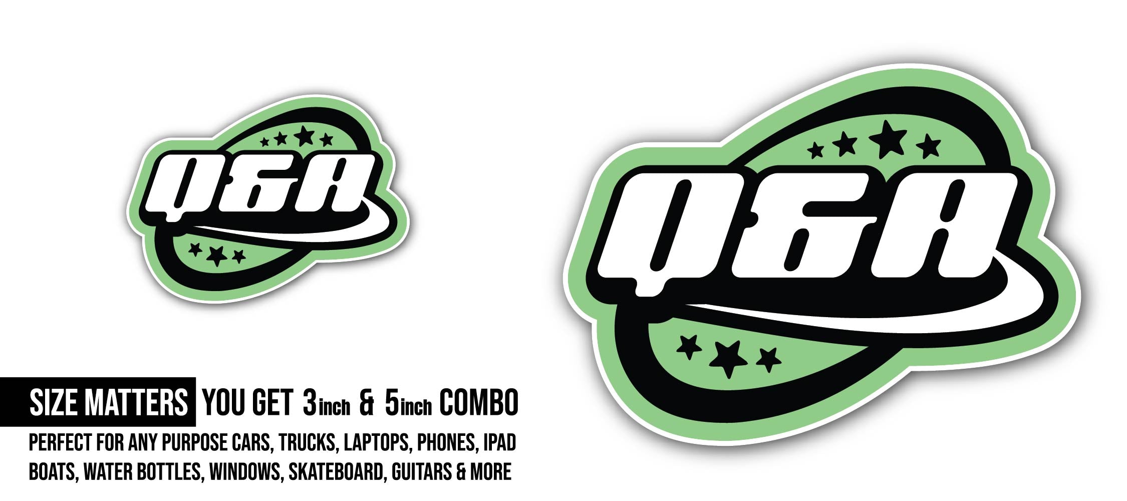 Retro Green & Black Stars Sticker, Waterproof Vinyl Decal Sticker Indoor Or Outdoor 2 (Pieces) 3" and 5"