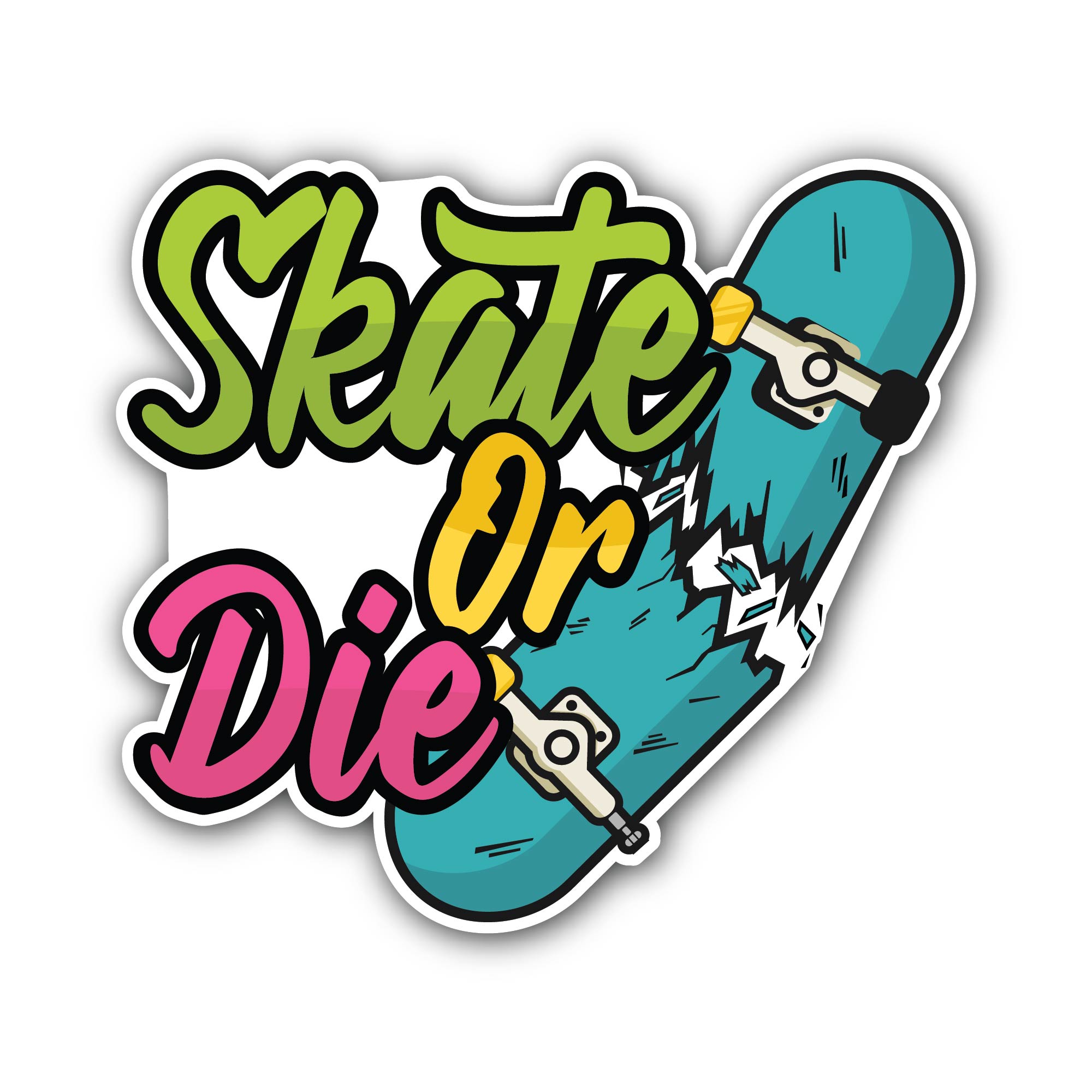 Skate or Die Sticker, Waterproof Vinyl Decal Sticker Indoor Or Outdoor 2 (Pieces) 3" and 5"