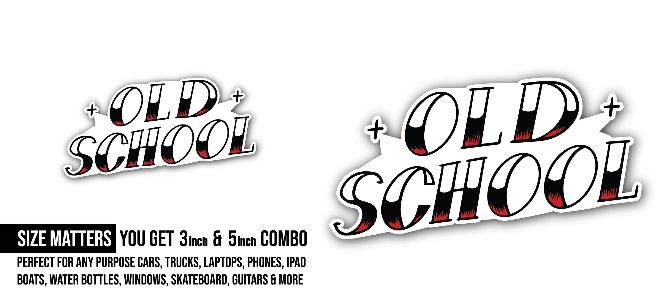Old School Sticker, Waterproof Vinyl Decal Sticker Indoor Or Outdoor 2 (Pieces) 3" and 5"