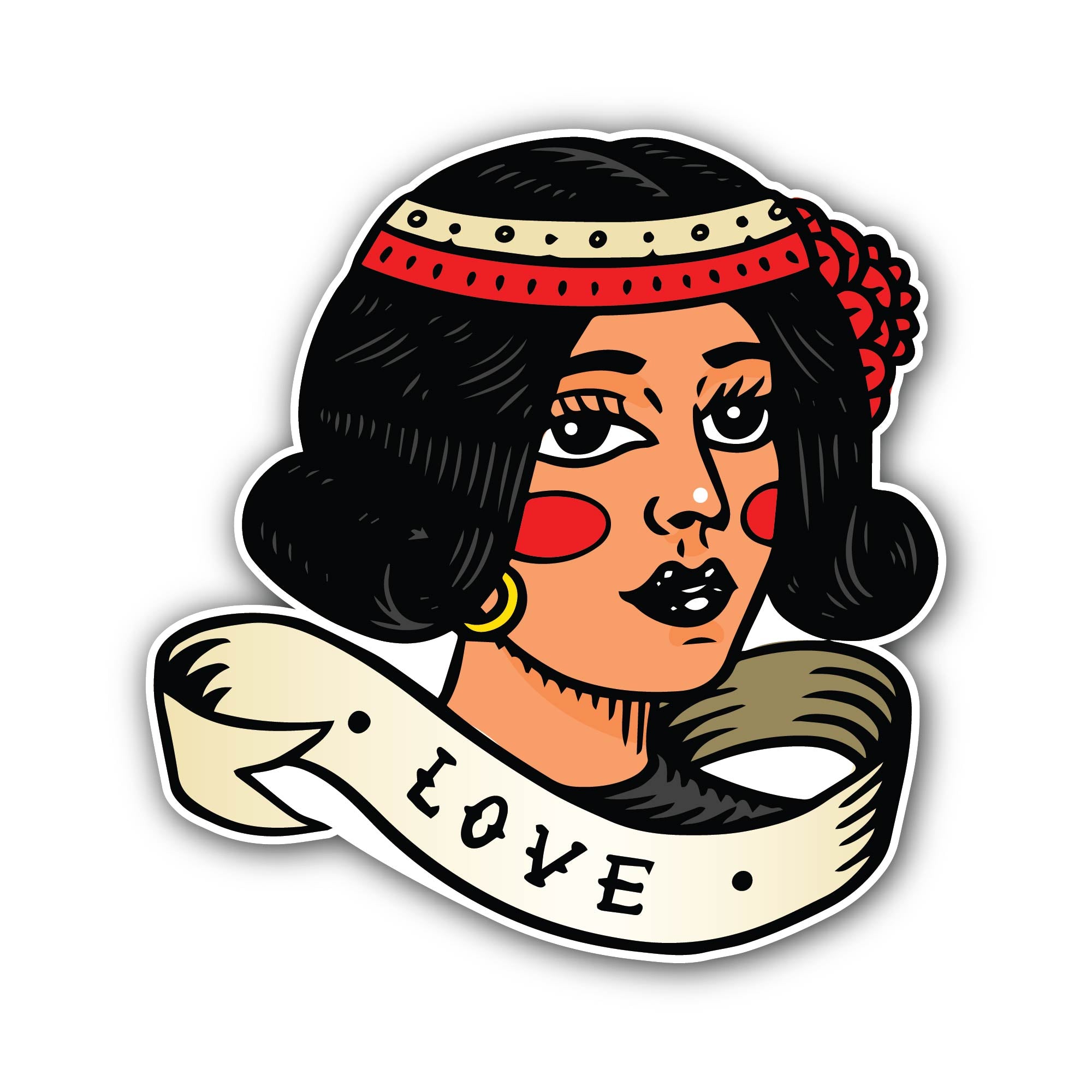 Young lady for tattoo in vintage style Sticker, Waterproof Vinyl Decal Sticker Indoor Or Outdoor 2 (Pieces) 3" and 5"