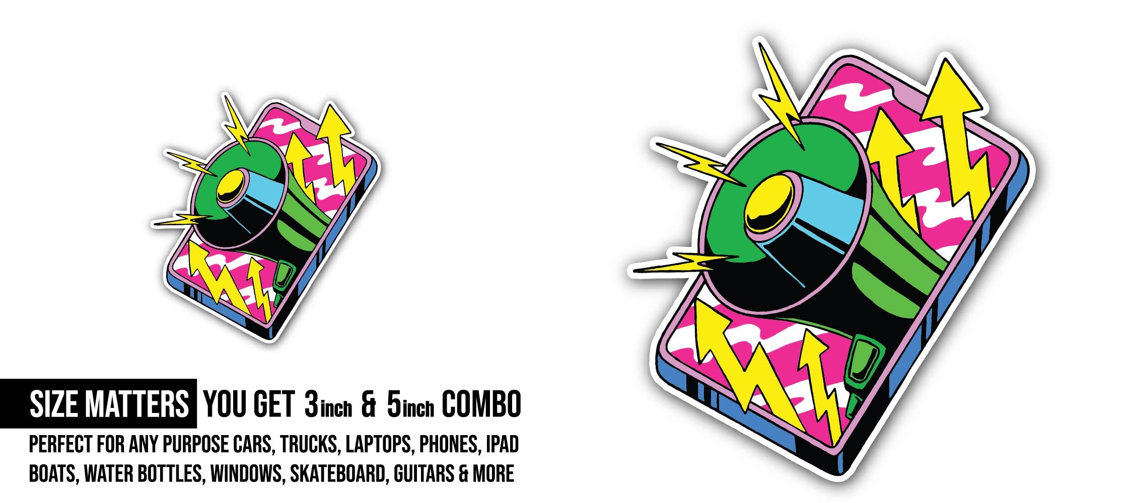 Alert Neon Sticker, Waterproof Vinyl Decal Sticker Indoor Or Outdoor 2 (Pieces) 3" and 5"